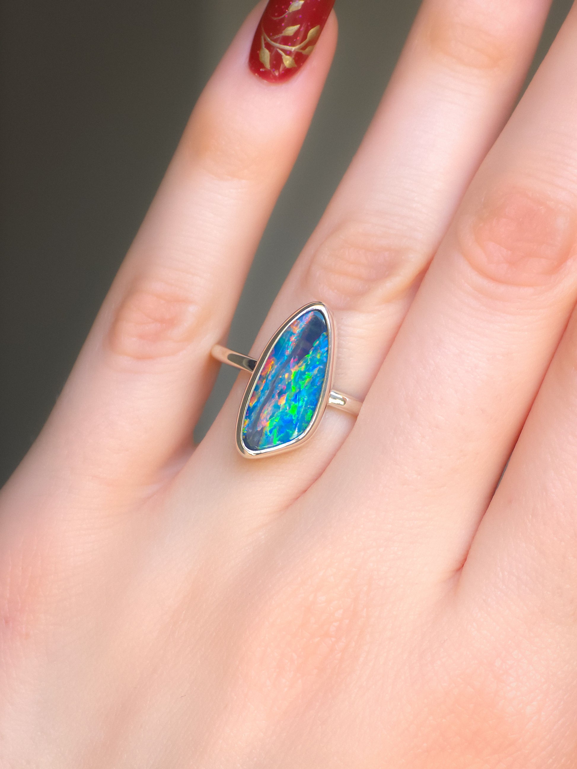 SAKURA | Australian Coober Pedy Opal Doublet Ring / solid 925 silver / adjustable sizing