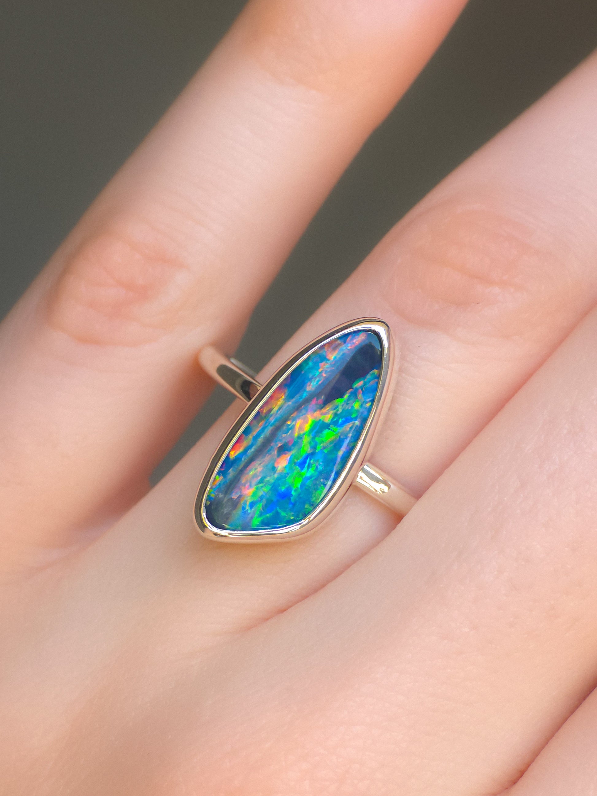 SAKURA | Australian Coober Pedy Opal Doublet Ring / solid 925 silver / adjustable sizing