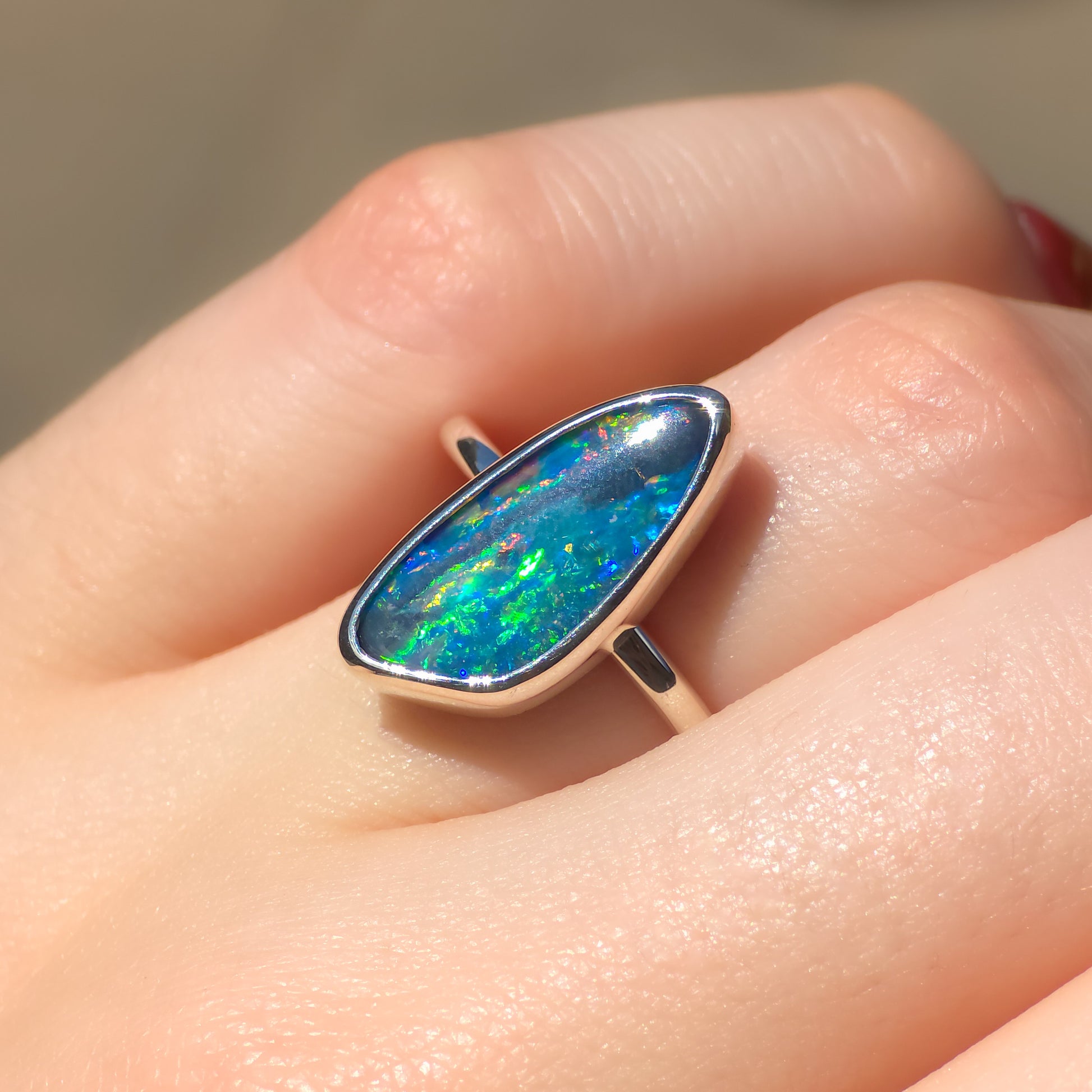 SAKURA | Australian Coober Pedy Opal Doublet Ring / solid 925 silver / adjustable sizing