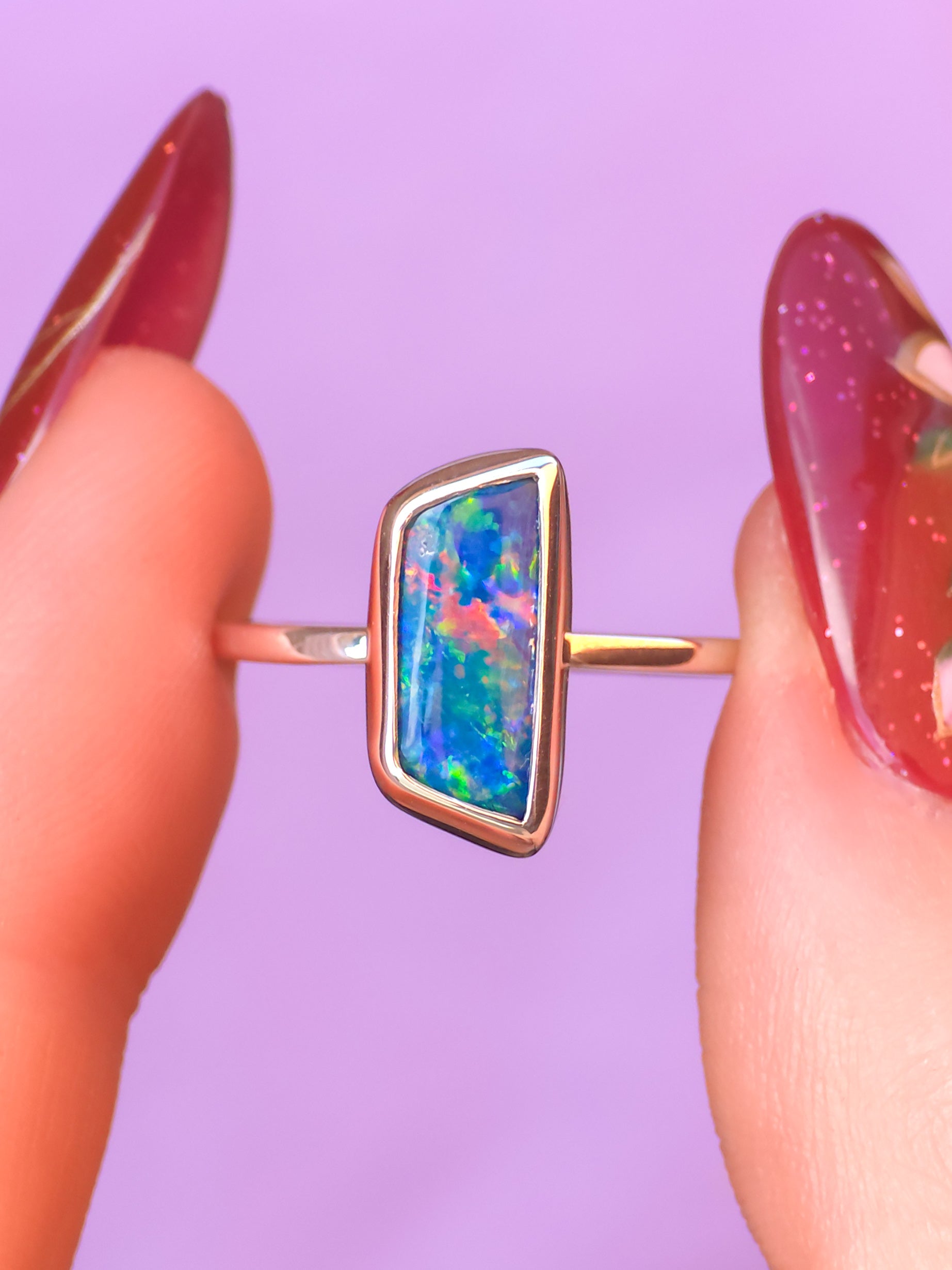 BUTTERFLY | Australian Coober Pedy Opal Doublet Ring / solid 925 silver / adjustable sizing