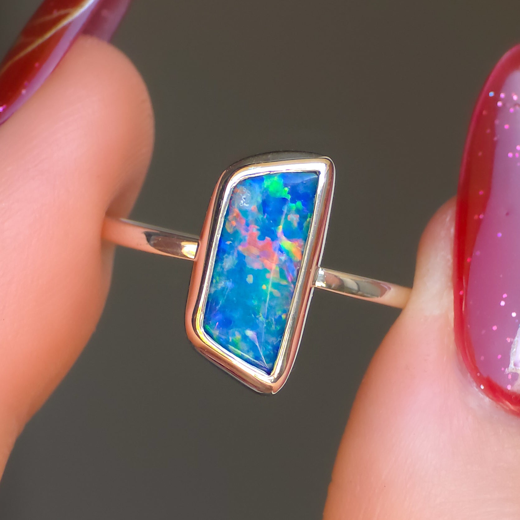 BUTTERFLY | Australian Coober Pedy Opal Doublet Ring / solid 925 silver / adjustable sizing