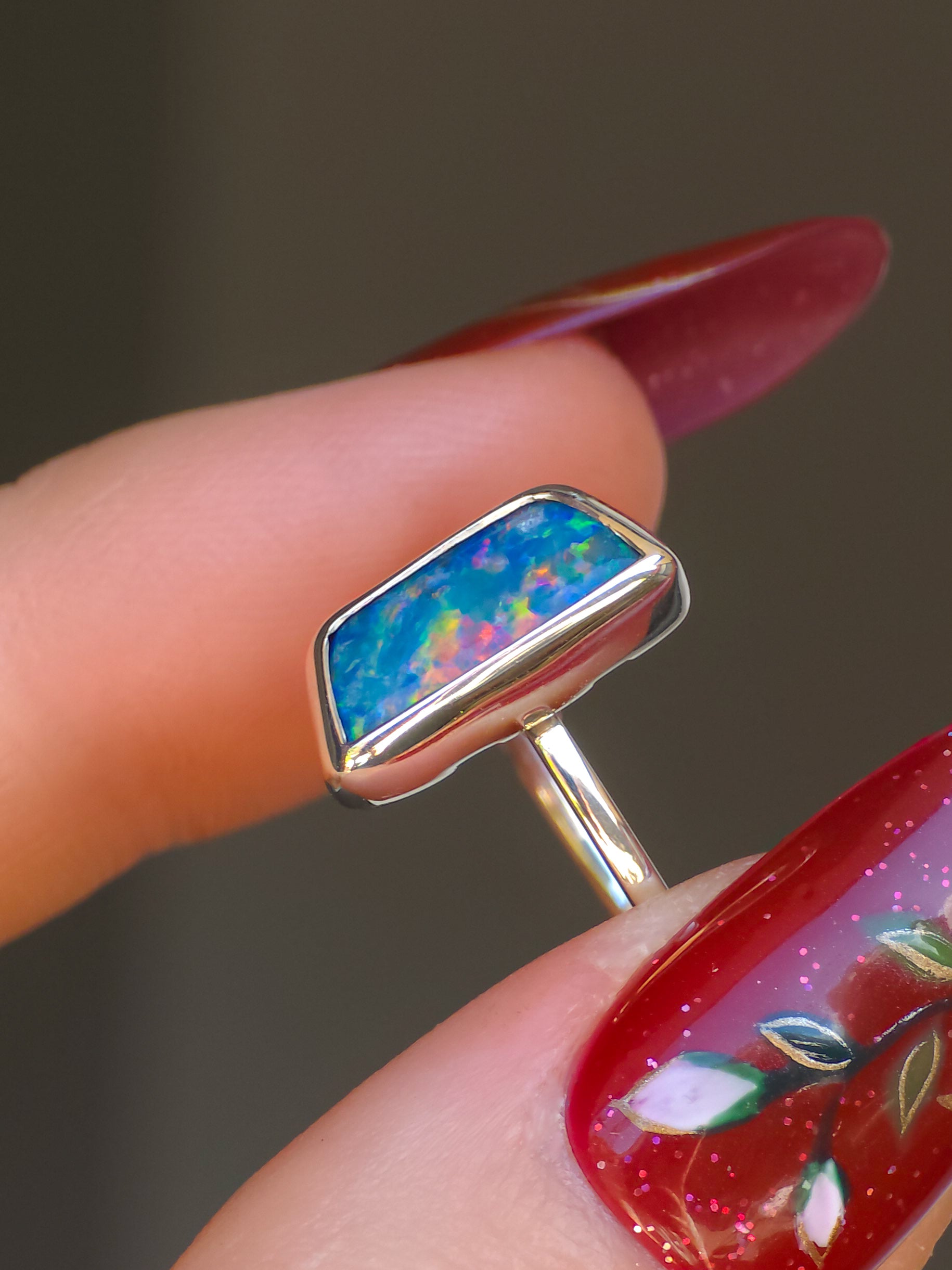 BUTTERFLY | Australian Coober Pedy Opal Doublet Ring / solid 925 silver / adjustable sizing
