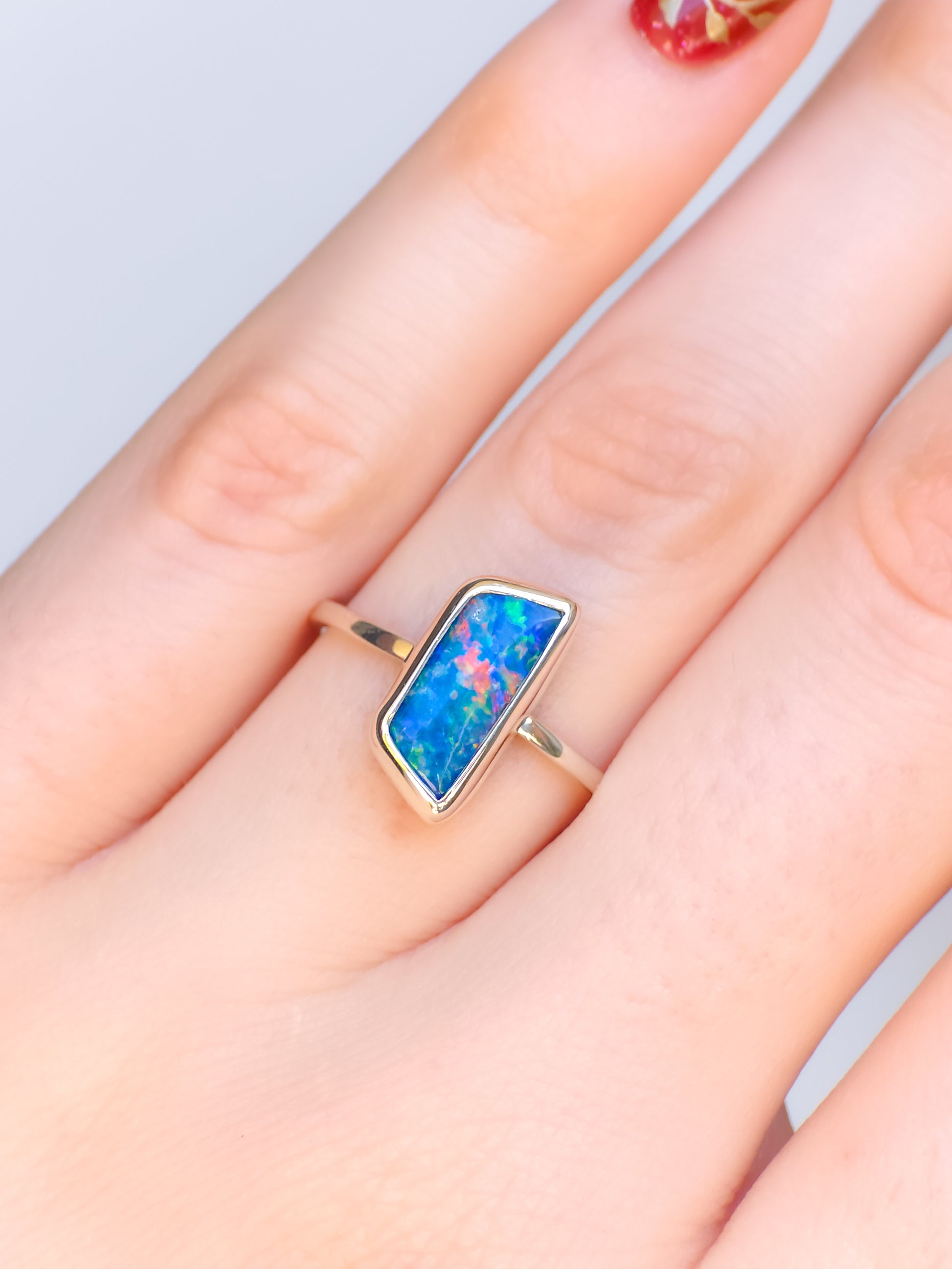 BUTTERFLY | Australian Coober Pedy Opal Doublet Ring / solid 925 silver / adjustable sizing