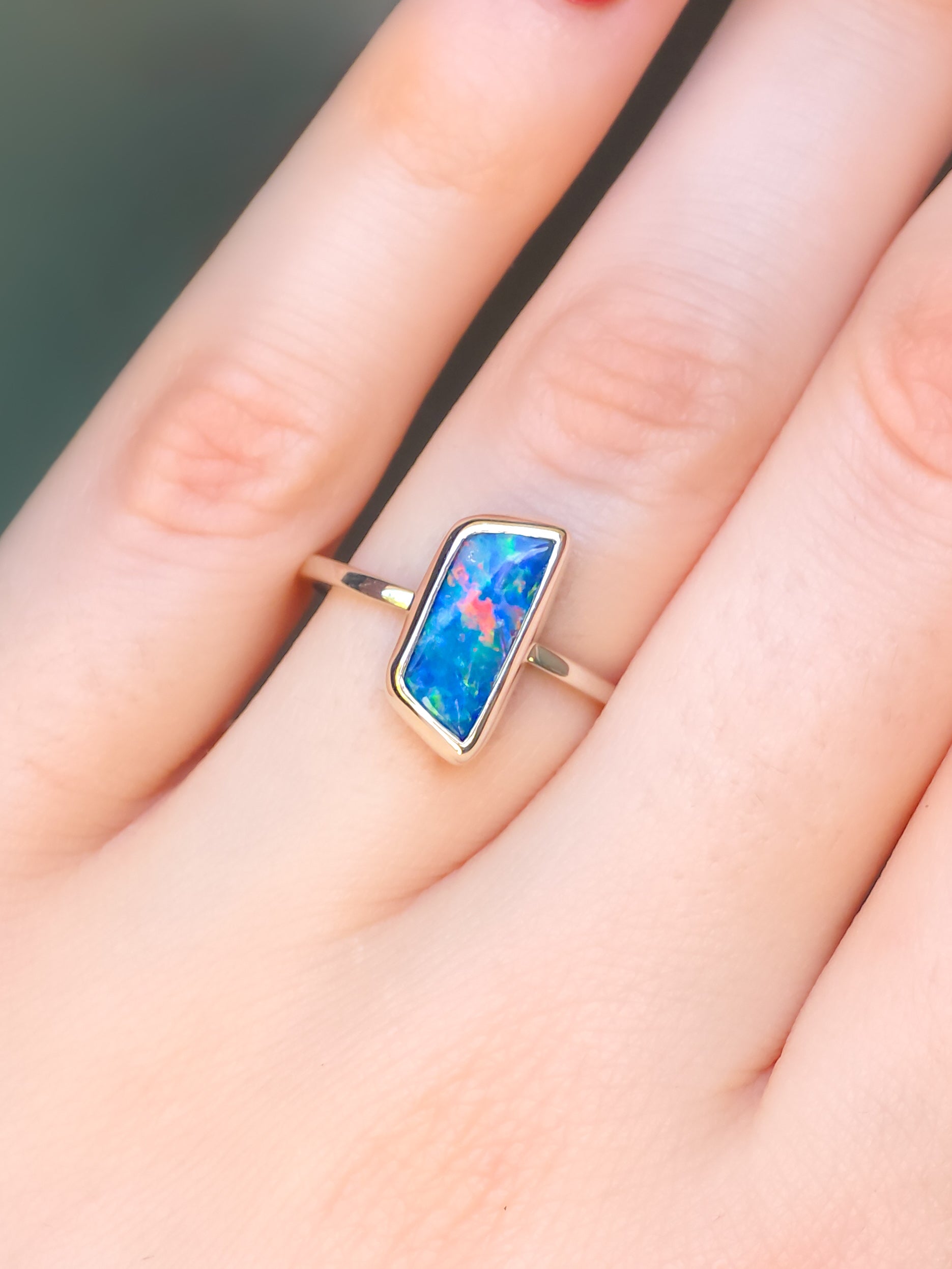 BUTTERFLY | Australian Coober Pedy Opal Doublet Ring / solid 925 silver / adjustable sizing