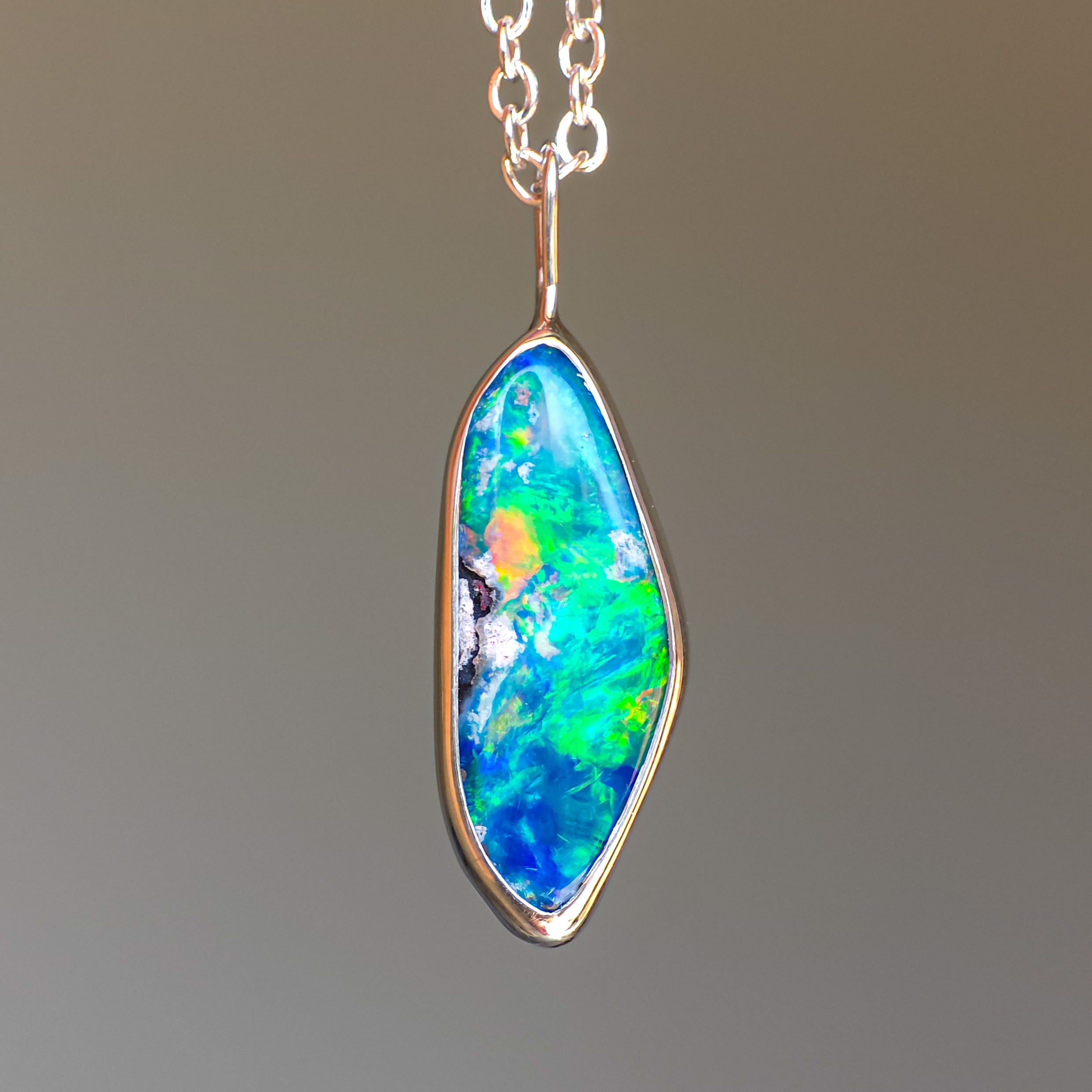 SPRING | Coober Pedy opal doublet necklace / 925 silver charm pendant
