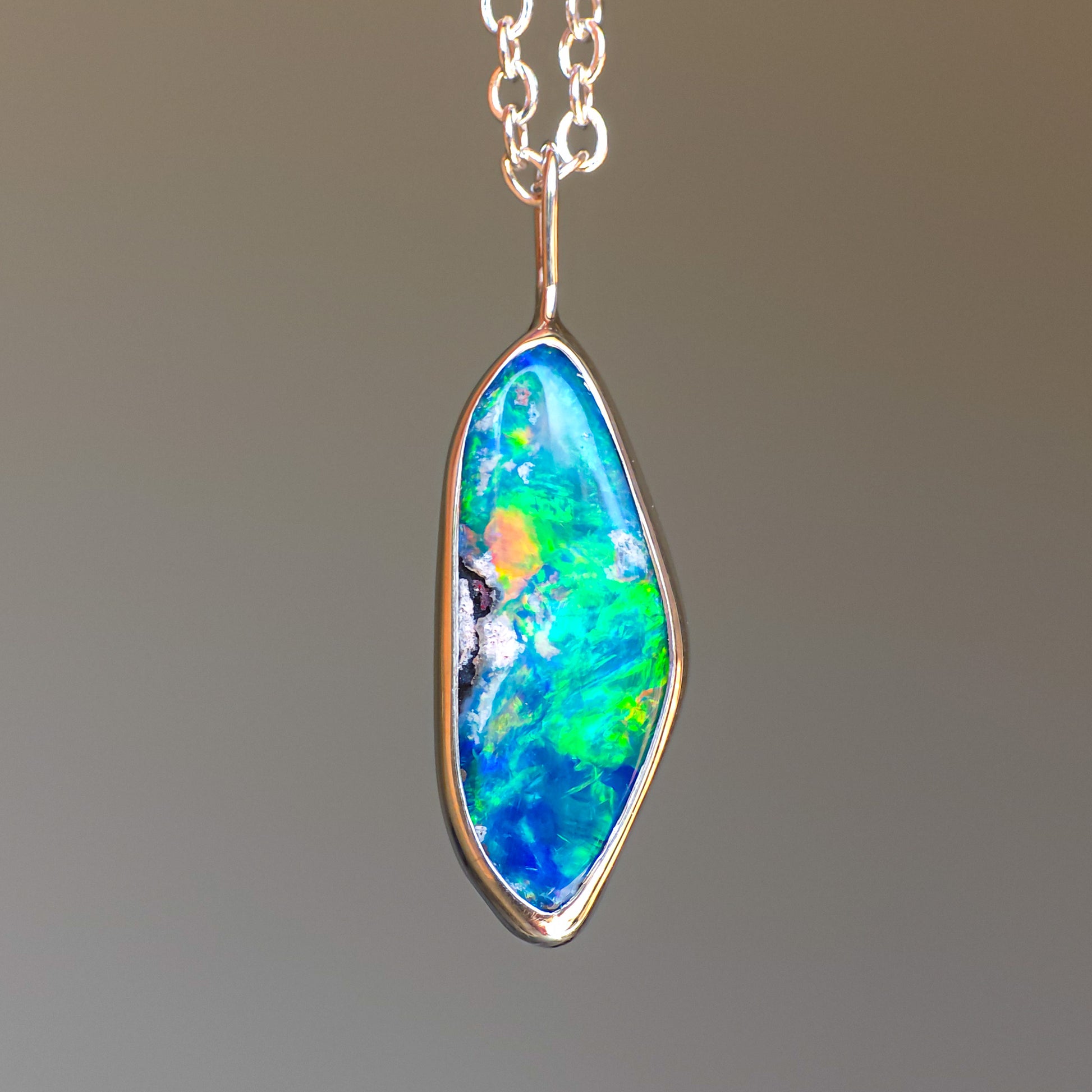 SPRING | Coober Pedy opal doublet necklace / 925 silver charm pendant