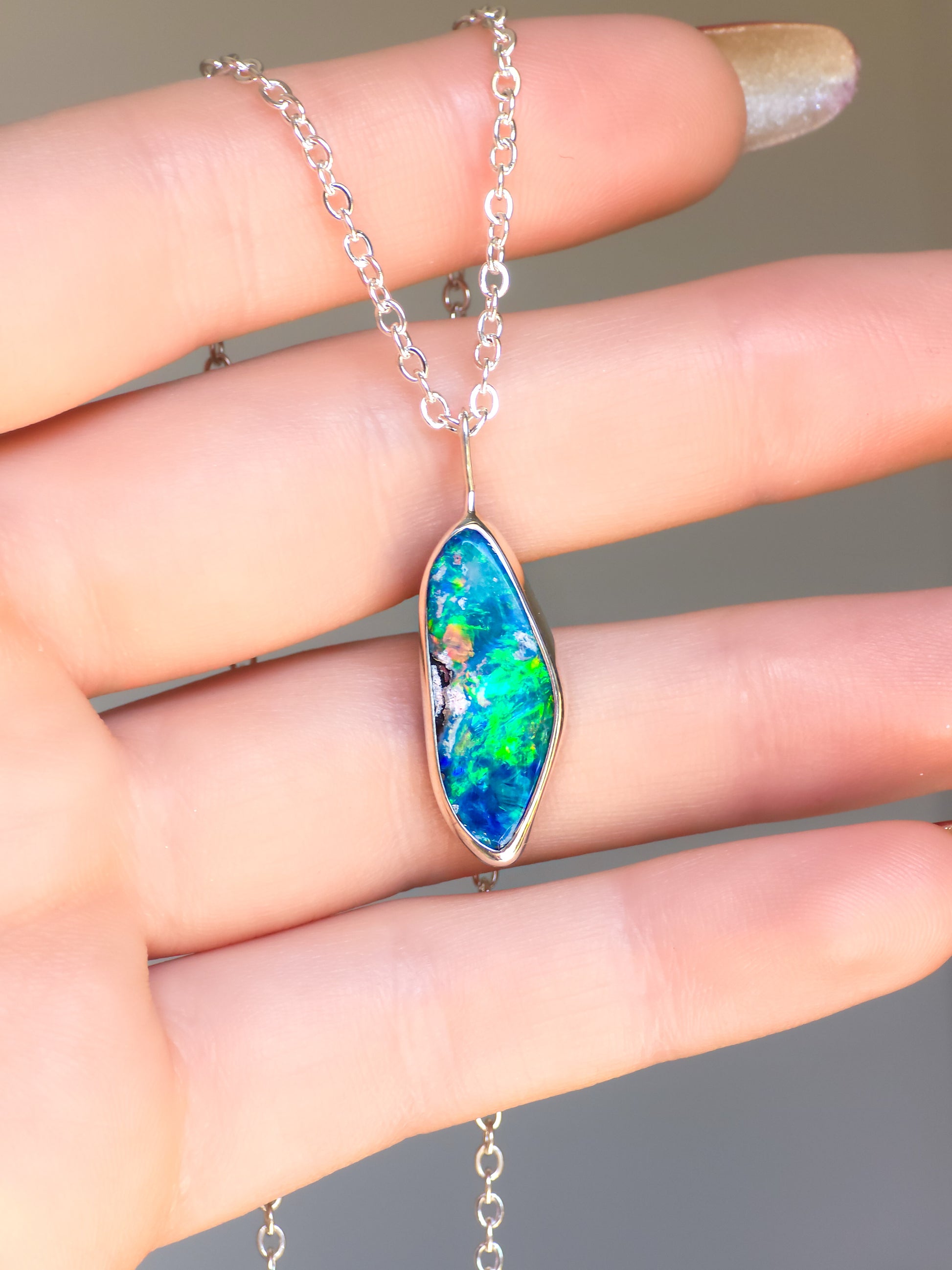 SPRING | Coober Pedy opal doublet necklace / 925 silver charm pendant