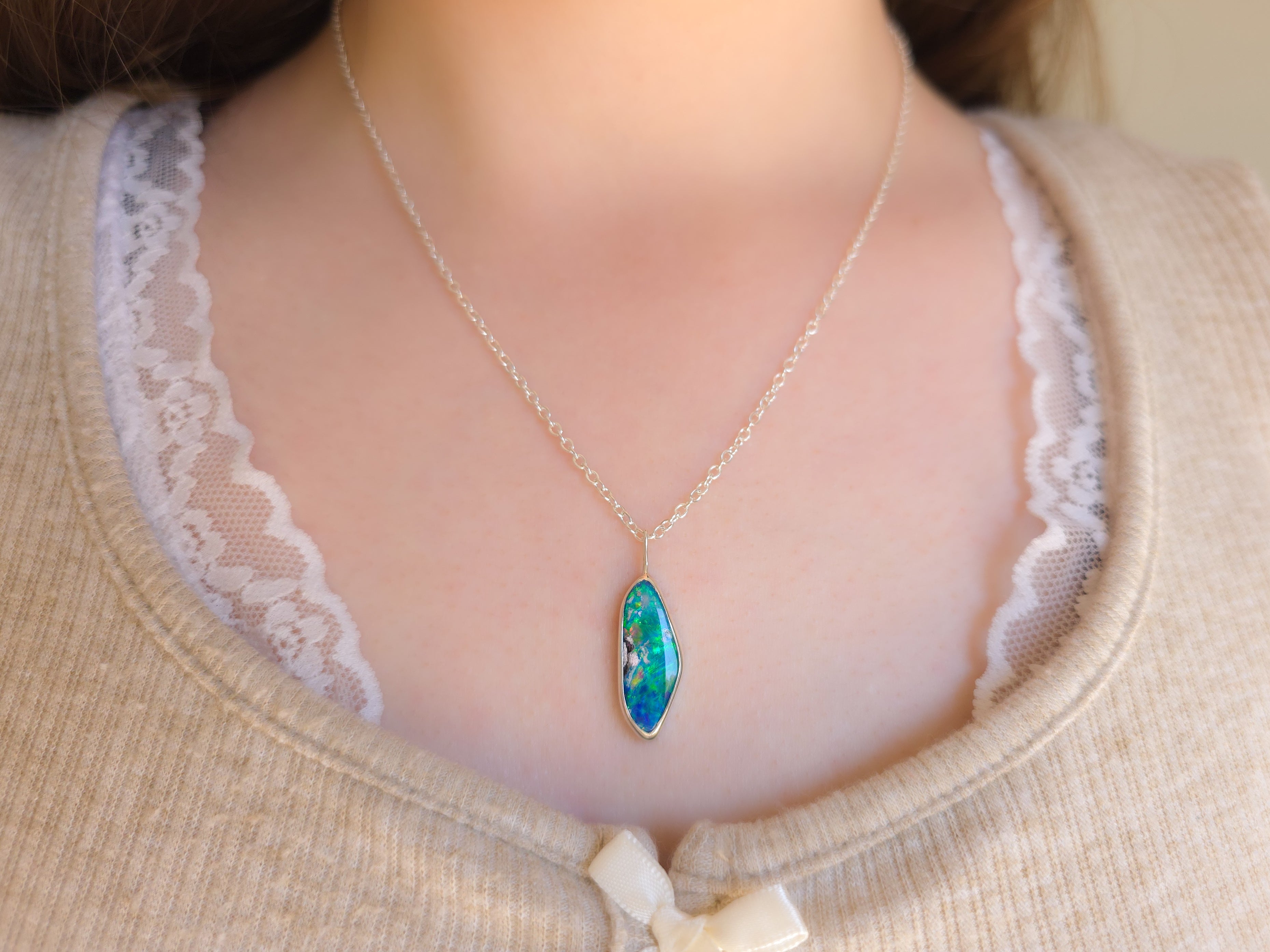 SPRING | Coober Pedy opal doublet necklace / 925 silver charm pendant