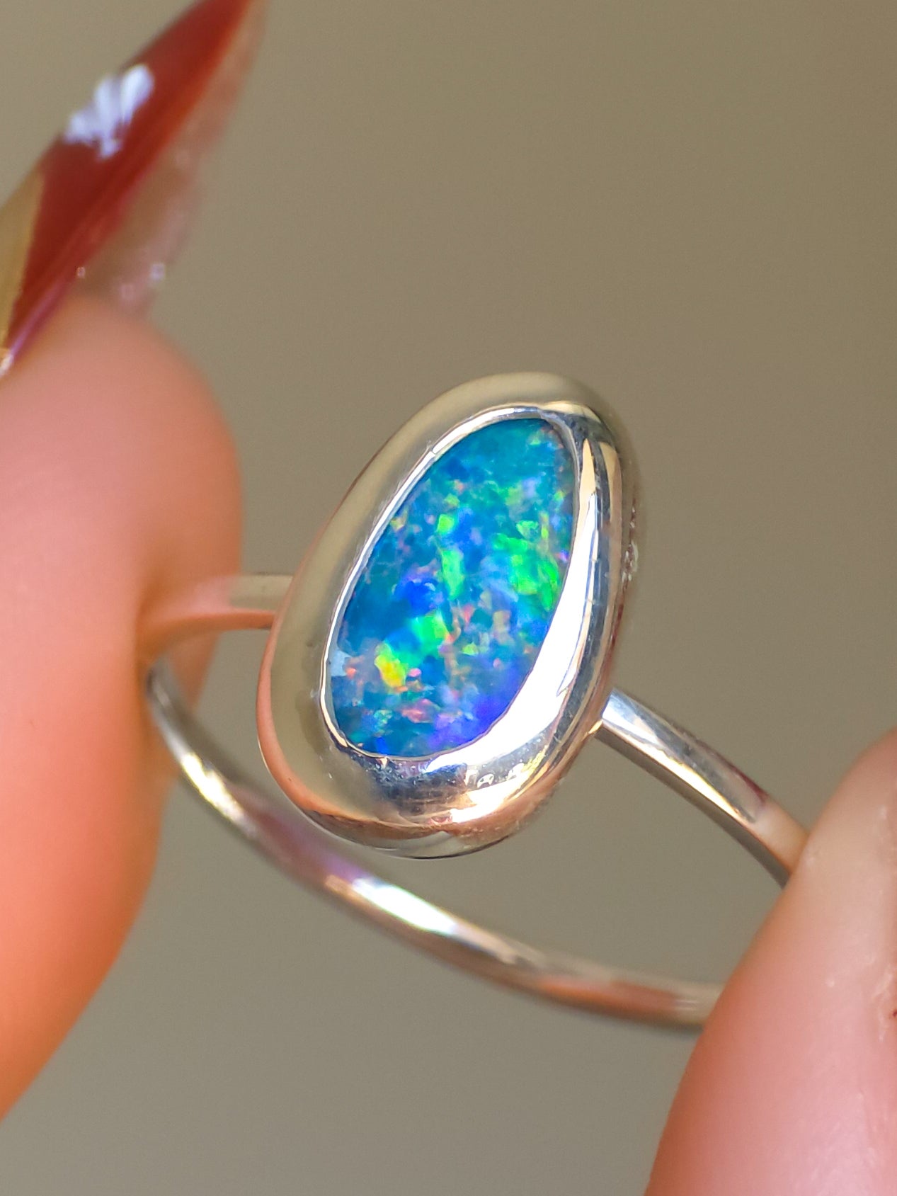 Coober Pedy Opal Doublet Ring / solid 925 silver / adjustable sizing / dainty opal ring