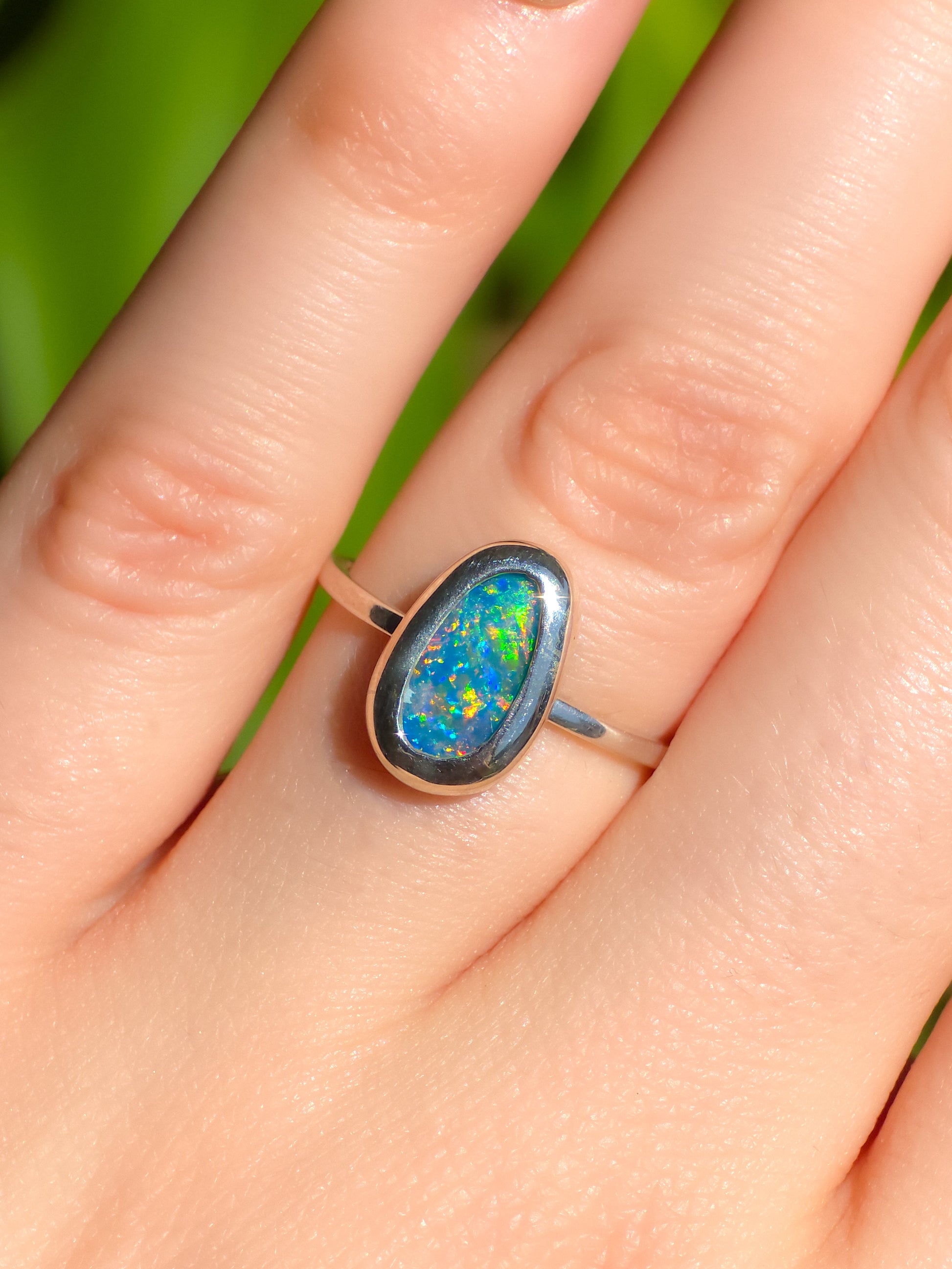 Coober Pedy Opal Doublet Ring / solid 925 silver / adjustable sizing / dainty opal ring