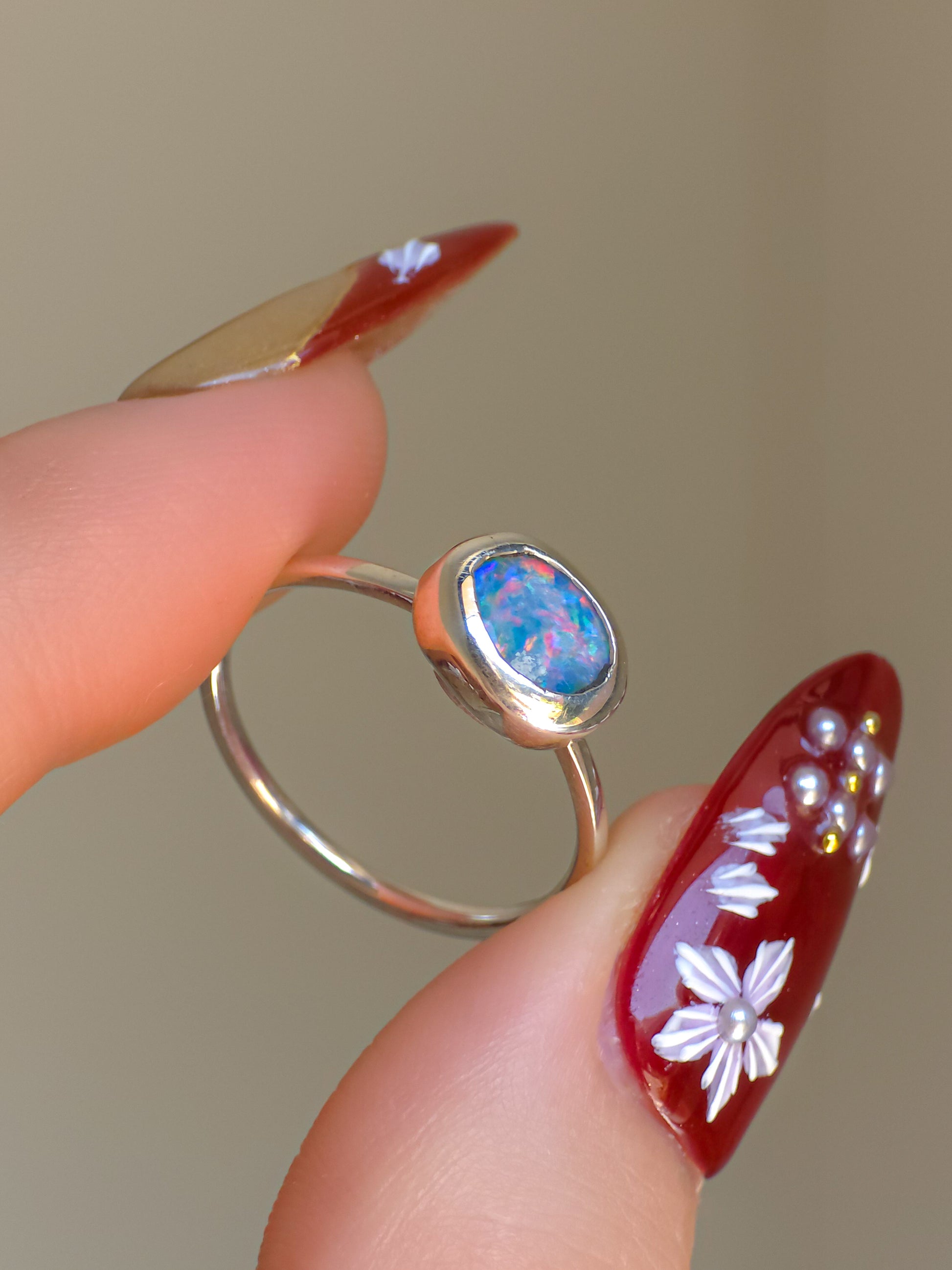 LILY | Coober Pedy Opal Doublet Ring / 925 silver / adjustable size / pink opal