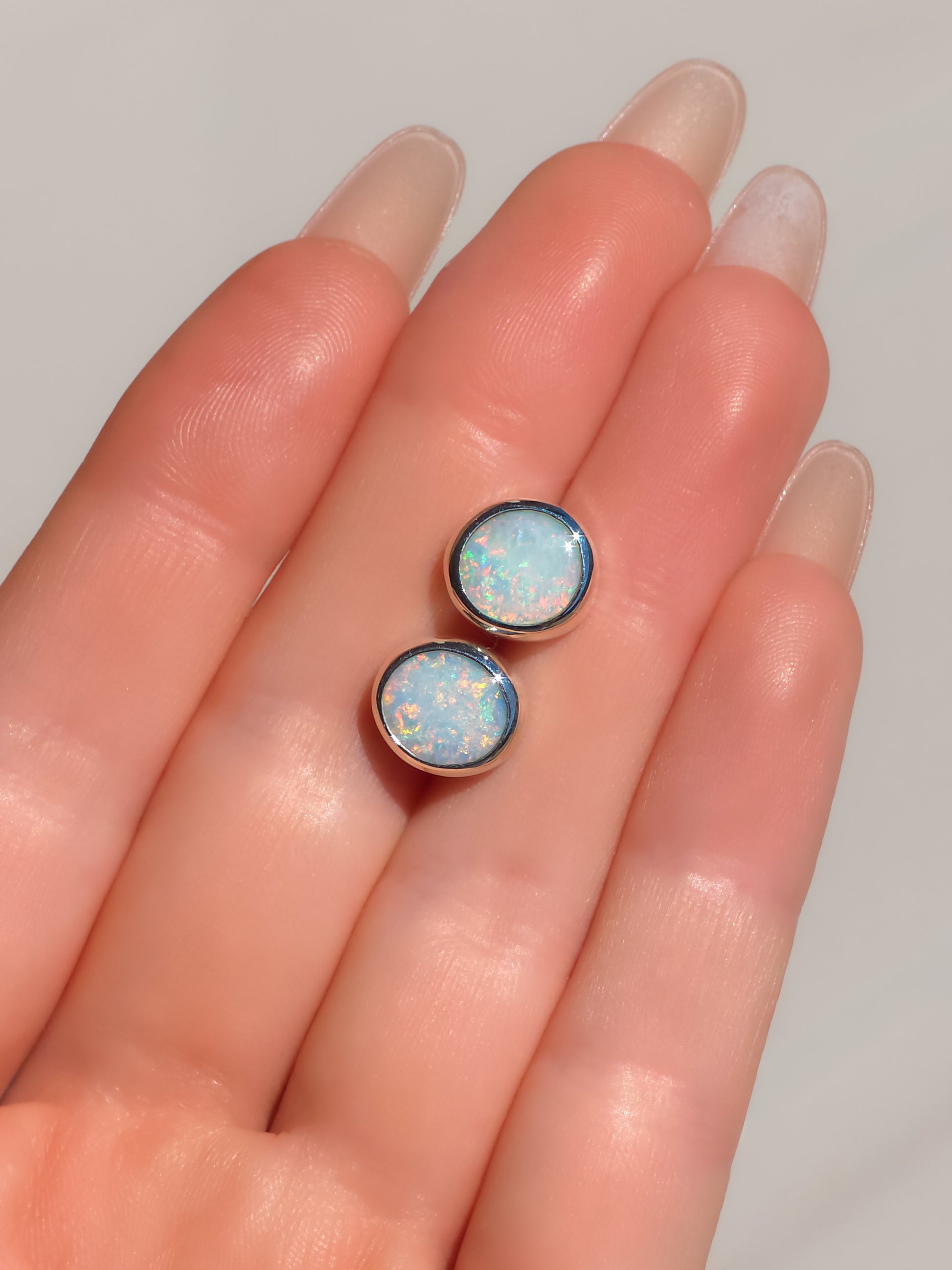 Solid Coober Pedy Opal Stud Earrings | 925 Silver, Australian White Crystal Opal
