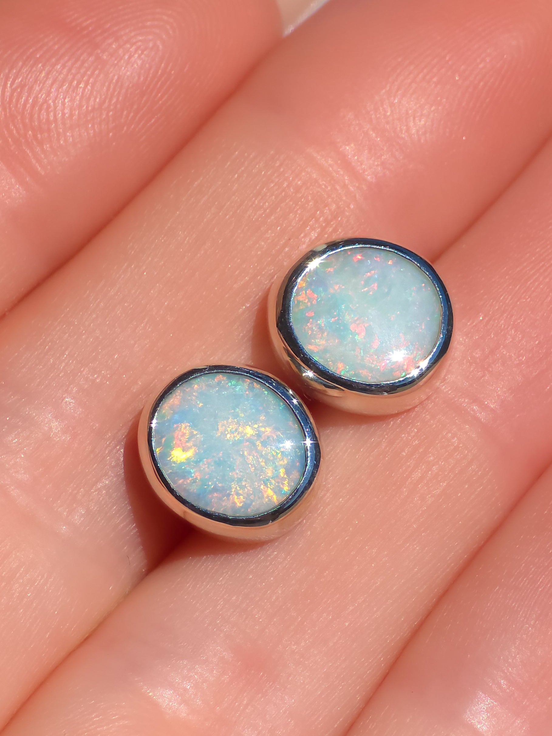 Solid Coober Pedy Opal Stud Earrings | 925 Silver, Australian White Crystal Opal
