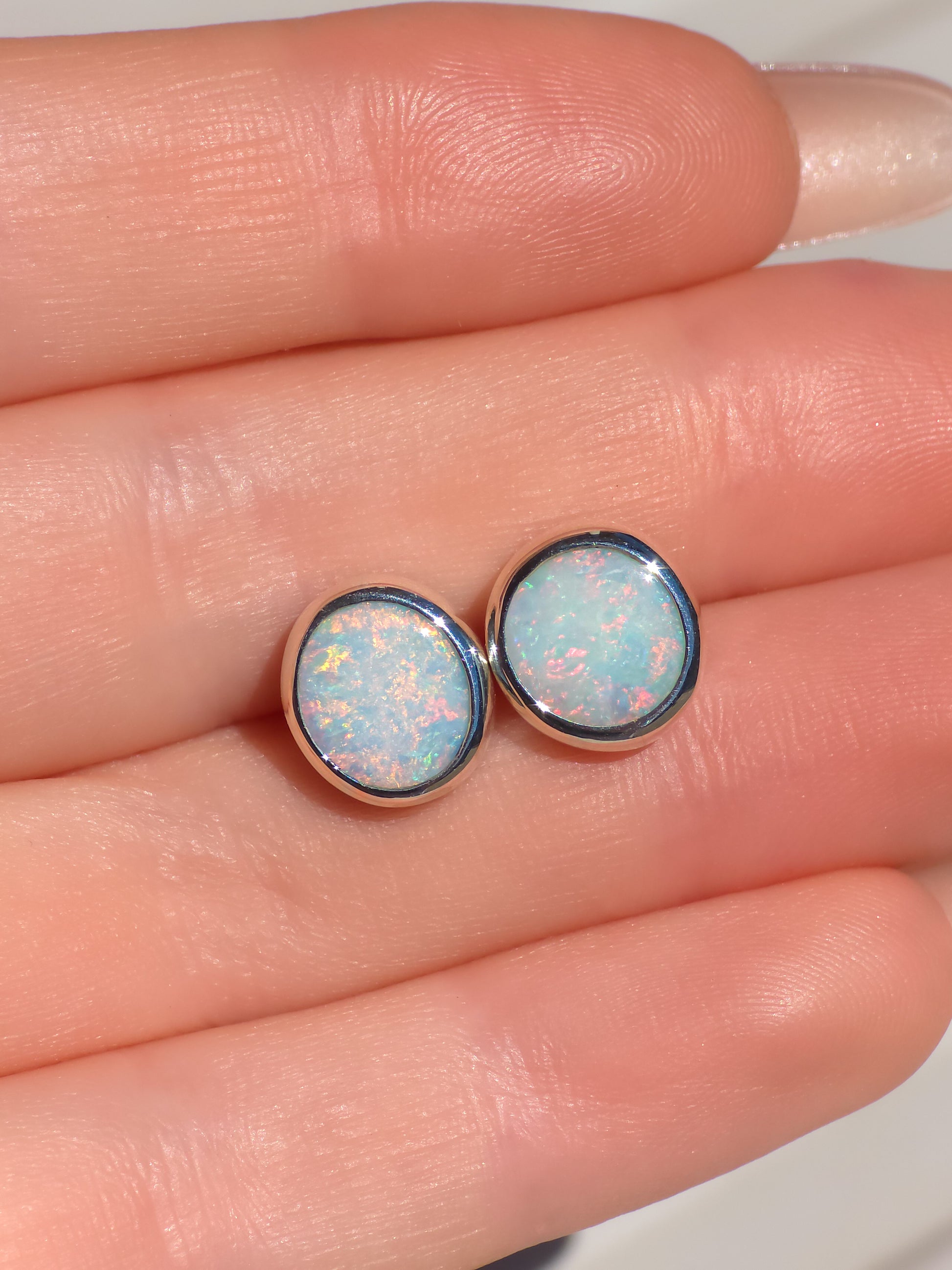 Solid Coober Pedy Opal Stud Earrings | 925 Silver, Australian White Crystal Opal