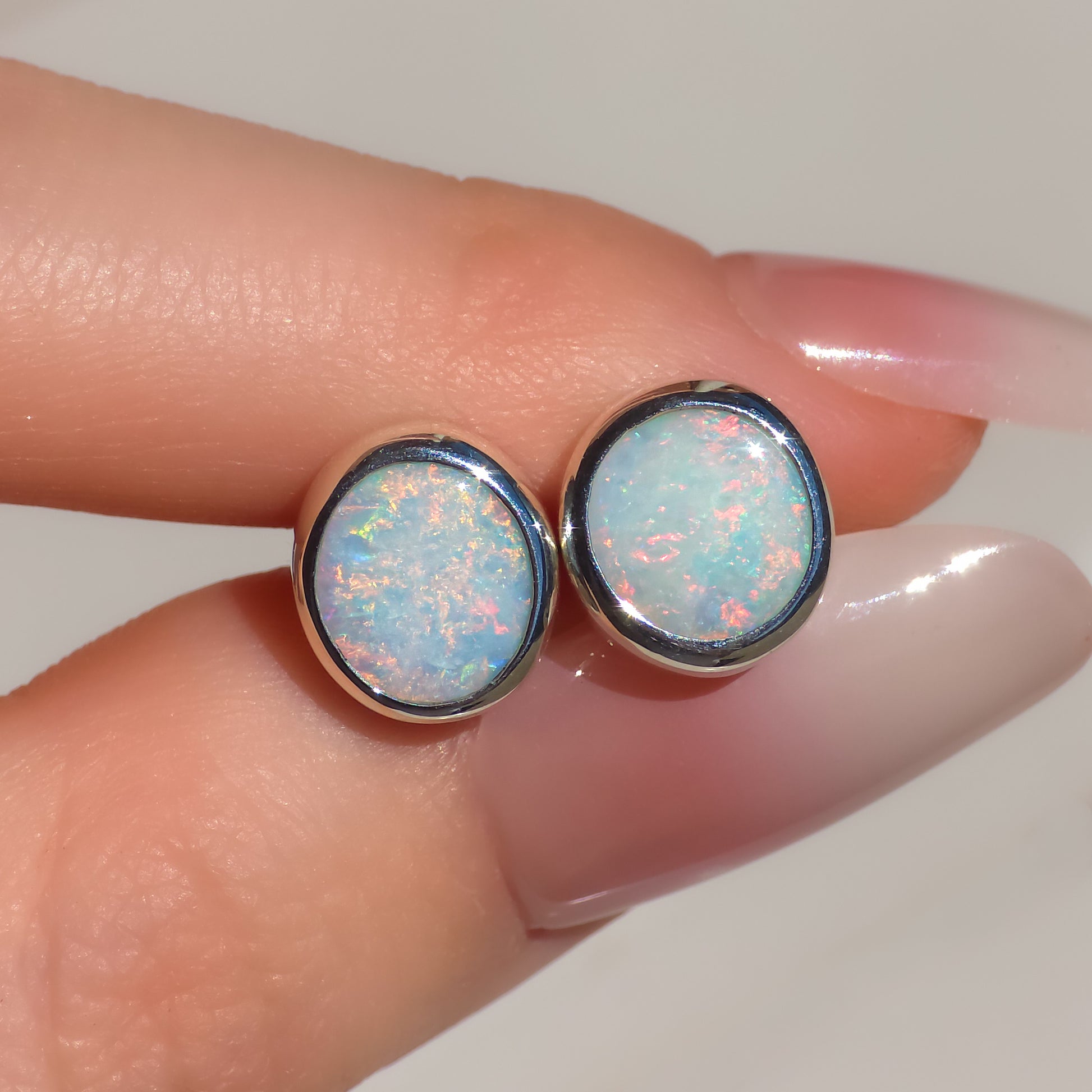 Solid Coober Pedy Opal Stud Earrings | 925 Silver, Australian White Crystal Opal