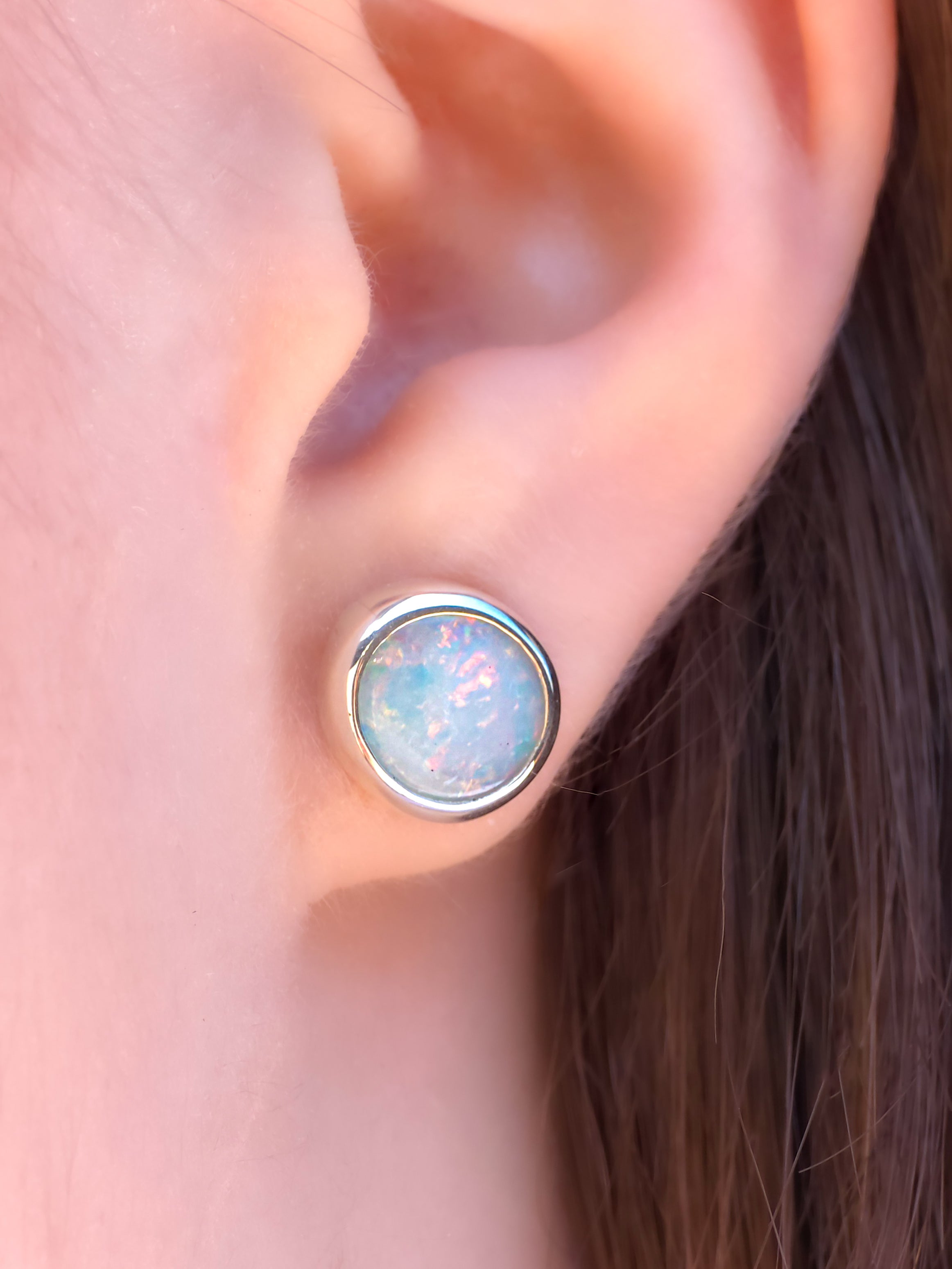 Solid Coober Pedy Opal Stud Earrings | 925 Silver, Australian White Crystal Opal