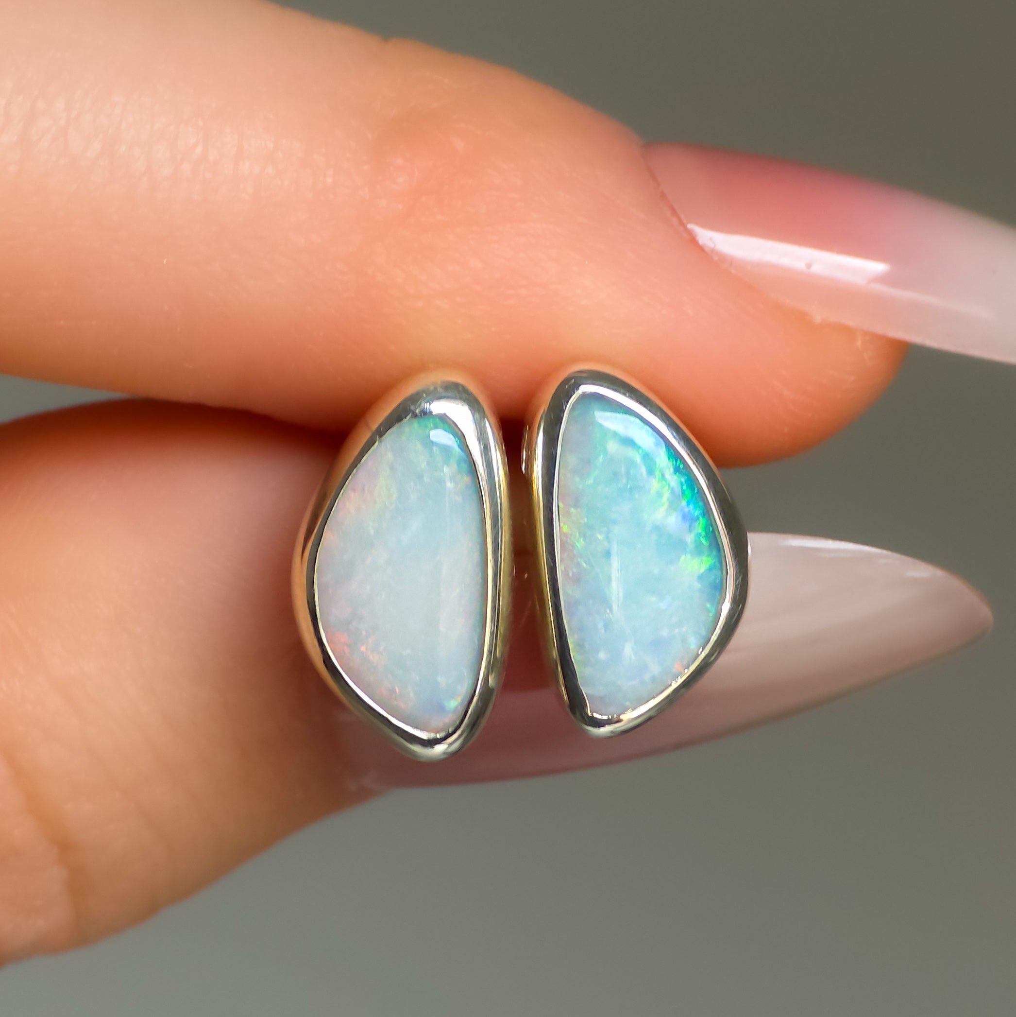 SERAPH | Solid Coober Pedy Opal Stud Earrings / 925 Silver / Australian White Crystal Opal
