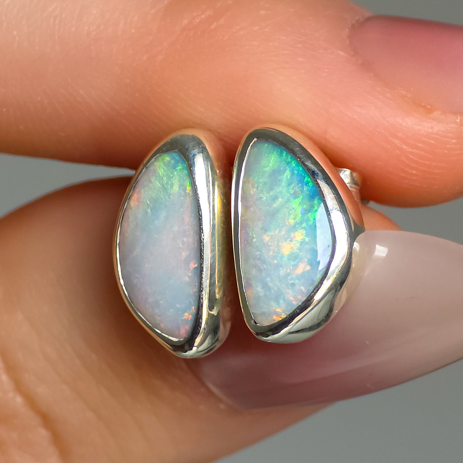 SERAPH | Solid Coober Pedy Opal Stud Earrings / 925 Silver / Australian White Crystal Opal
