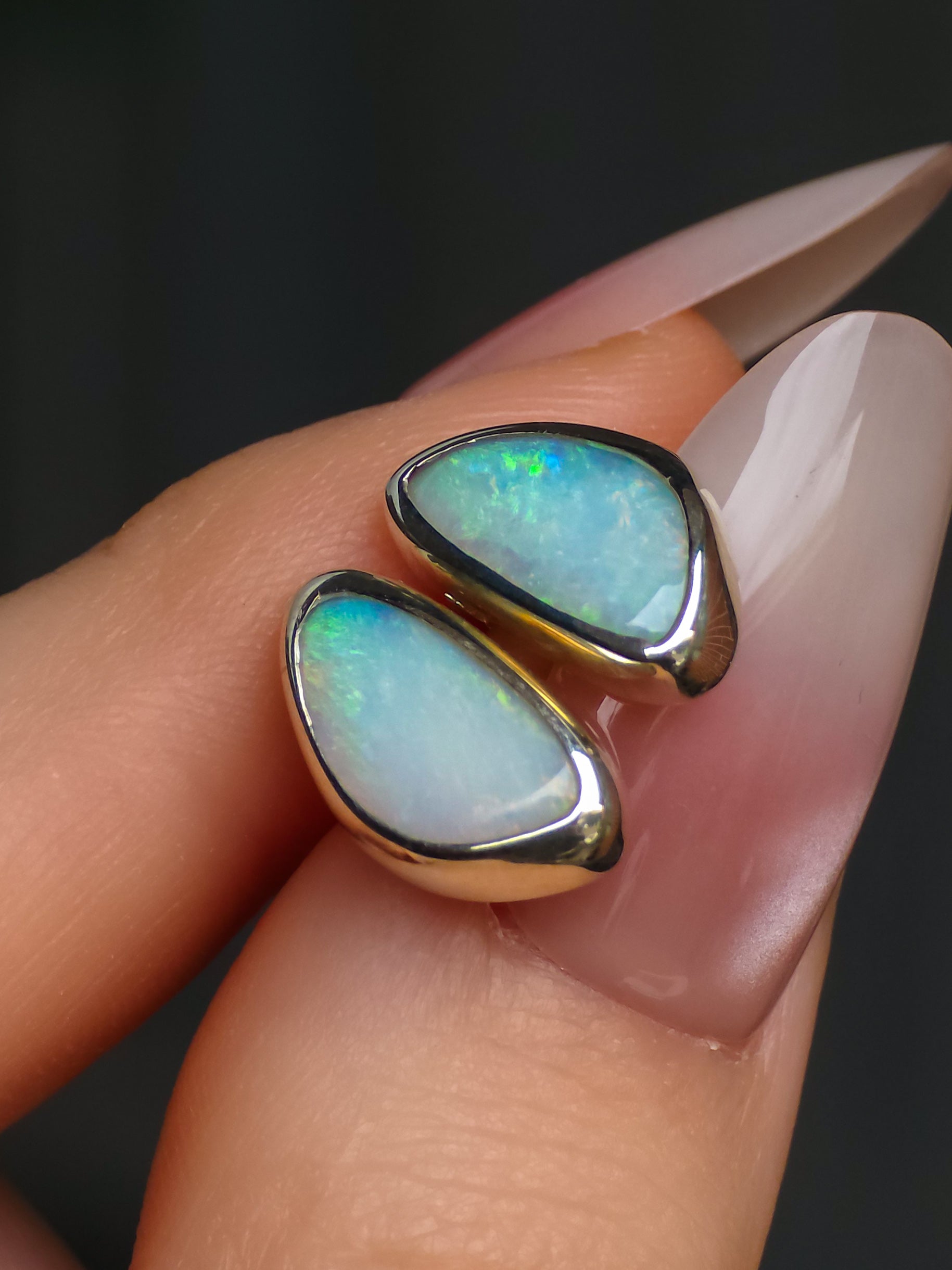 SERAPH | Solid Coober Pedy Opal Stud Earrings / 925 Silver / Australian White Crystal Opal
