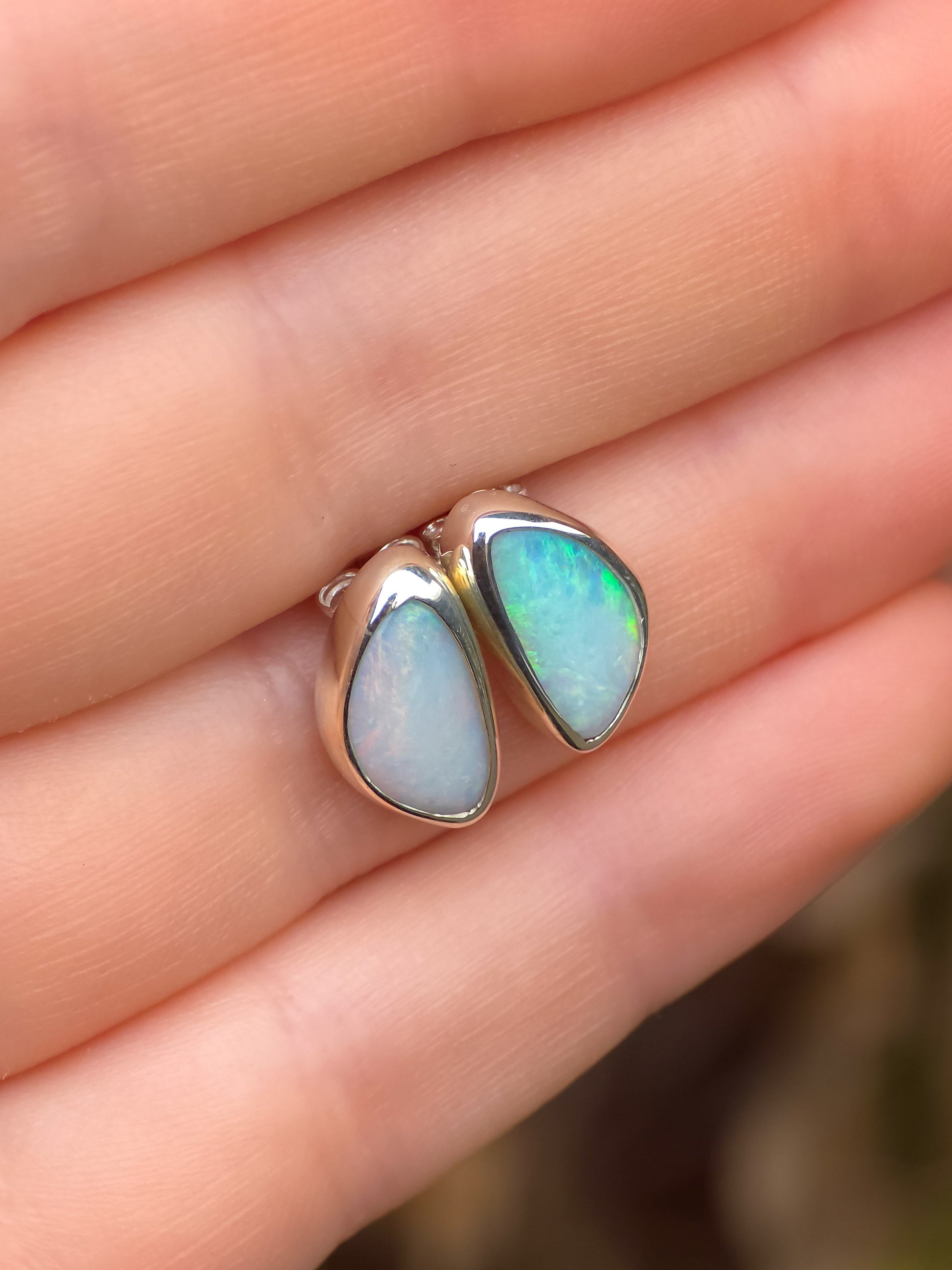 SERAPH | Solid Coober Pedy Opal Stud Earrings / 925 Silver / Australian White Crystal Opal
