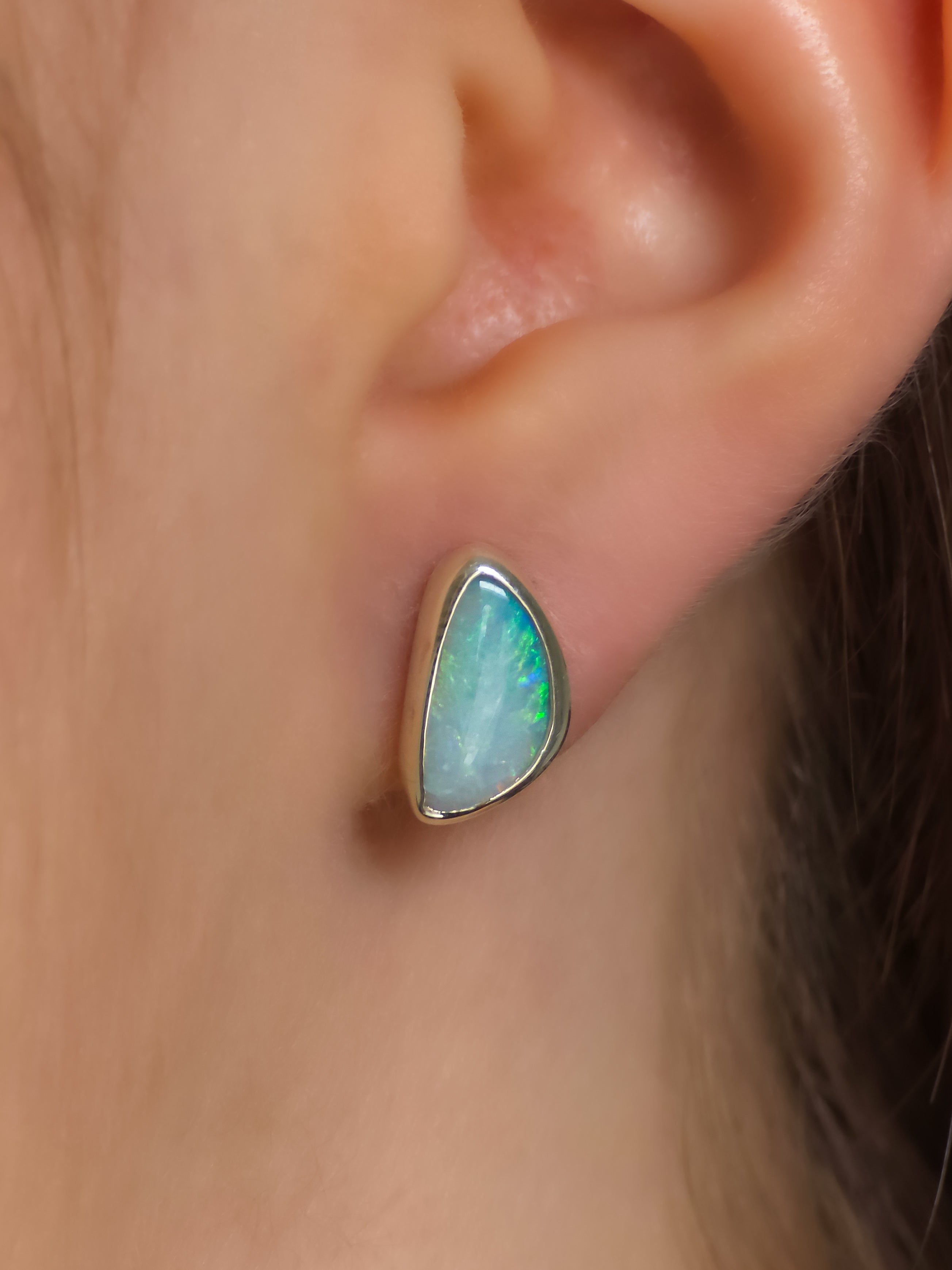 SERAPH | Solid Coober Pedy Opal Stud Earrings / 925 Silver / Australian White Crystal Opal