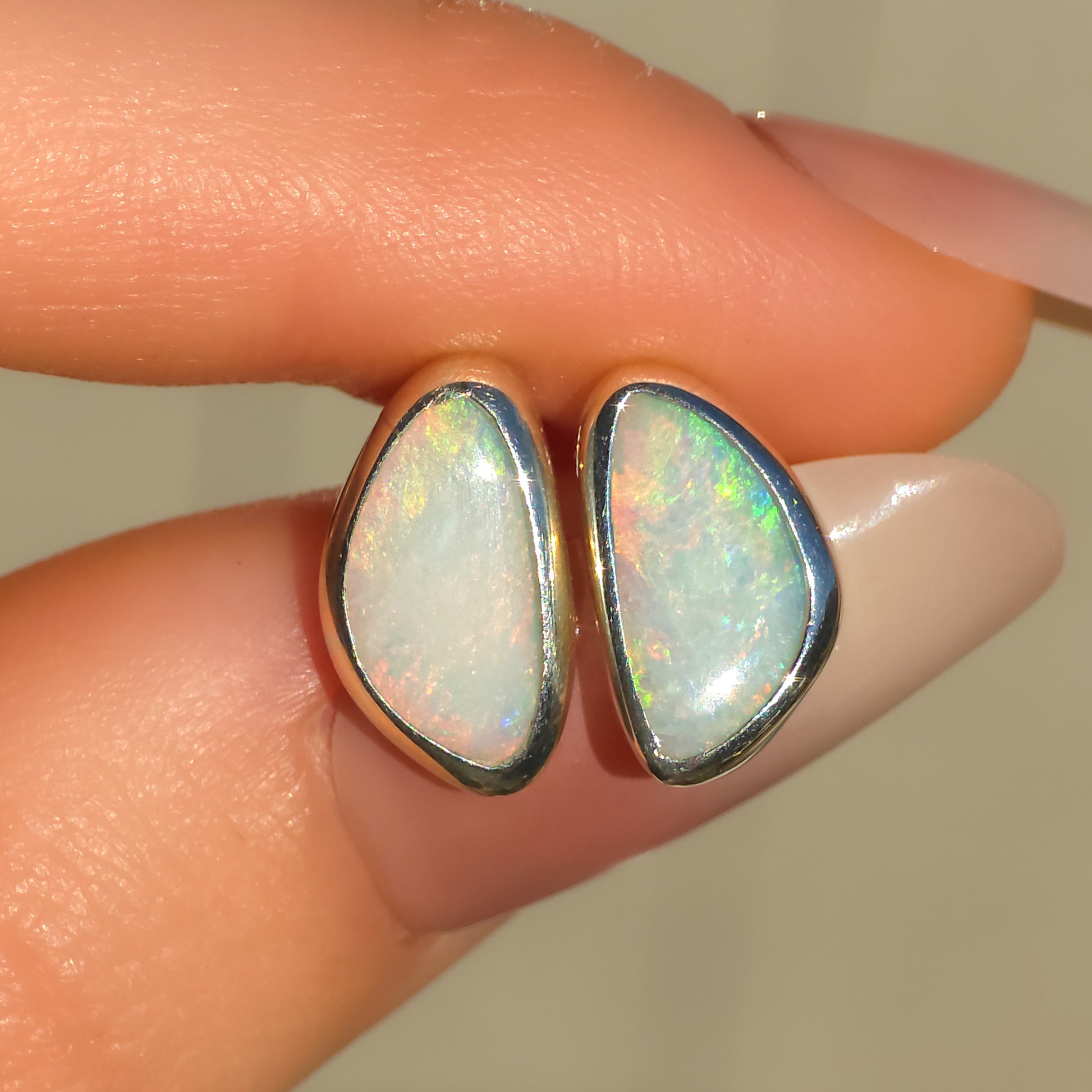 SERAPH | Solid Coober Pedy Opal Stud Earrings / 925 Silver / Australian White Crystal Opal