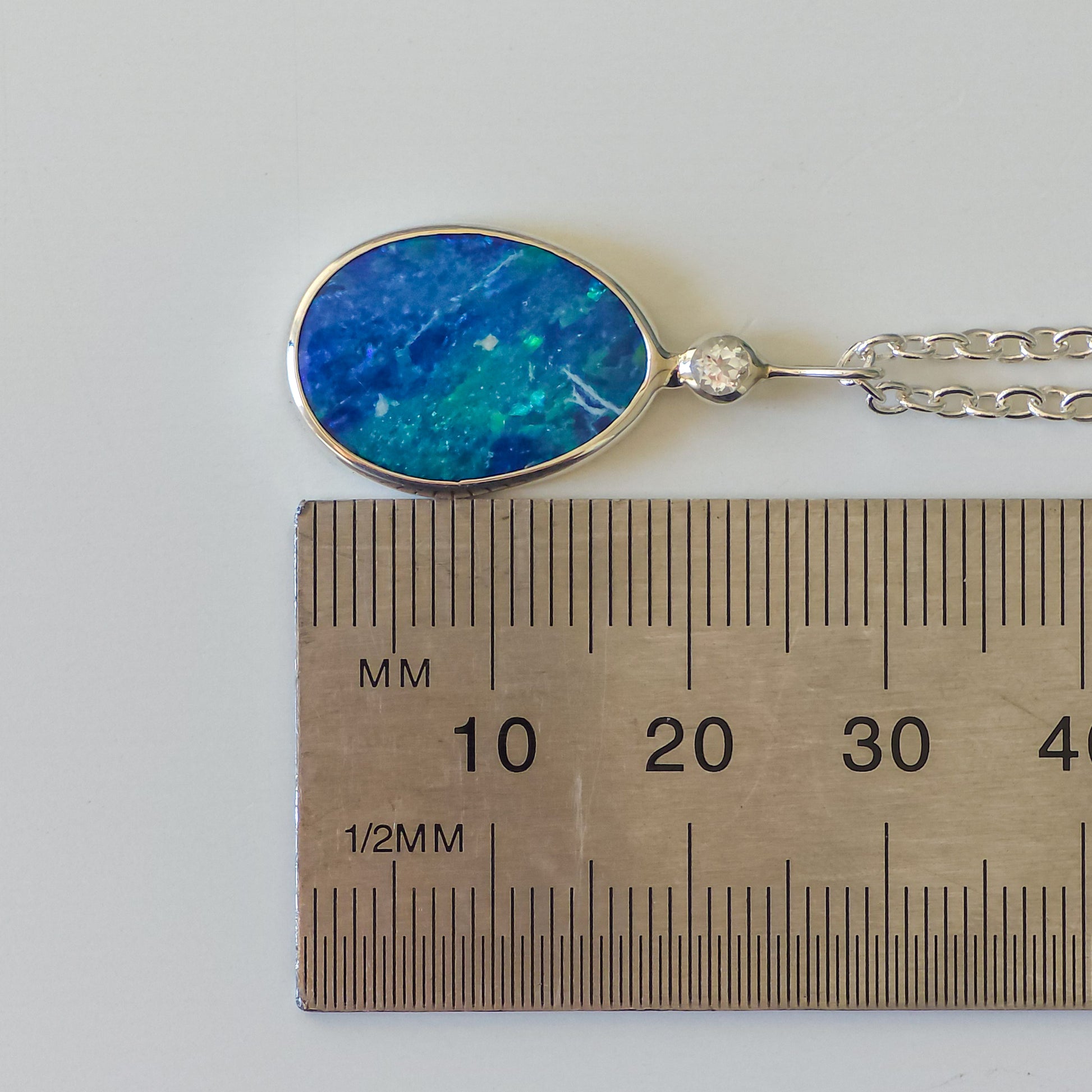 ODETTE | Australian Opal and Killicrankie Diamond Pendant / Coober Pedy Doublet / 925 Silver