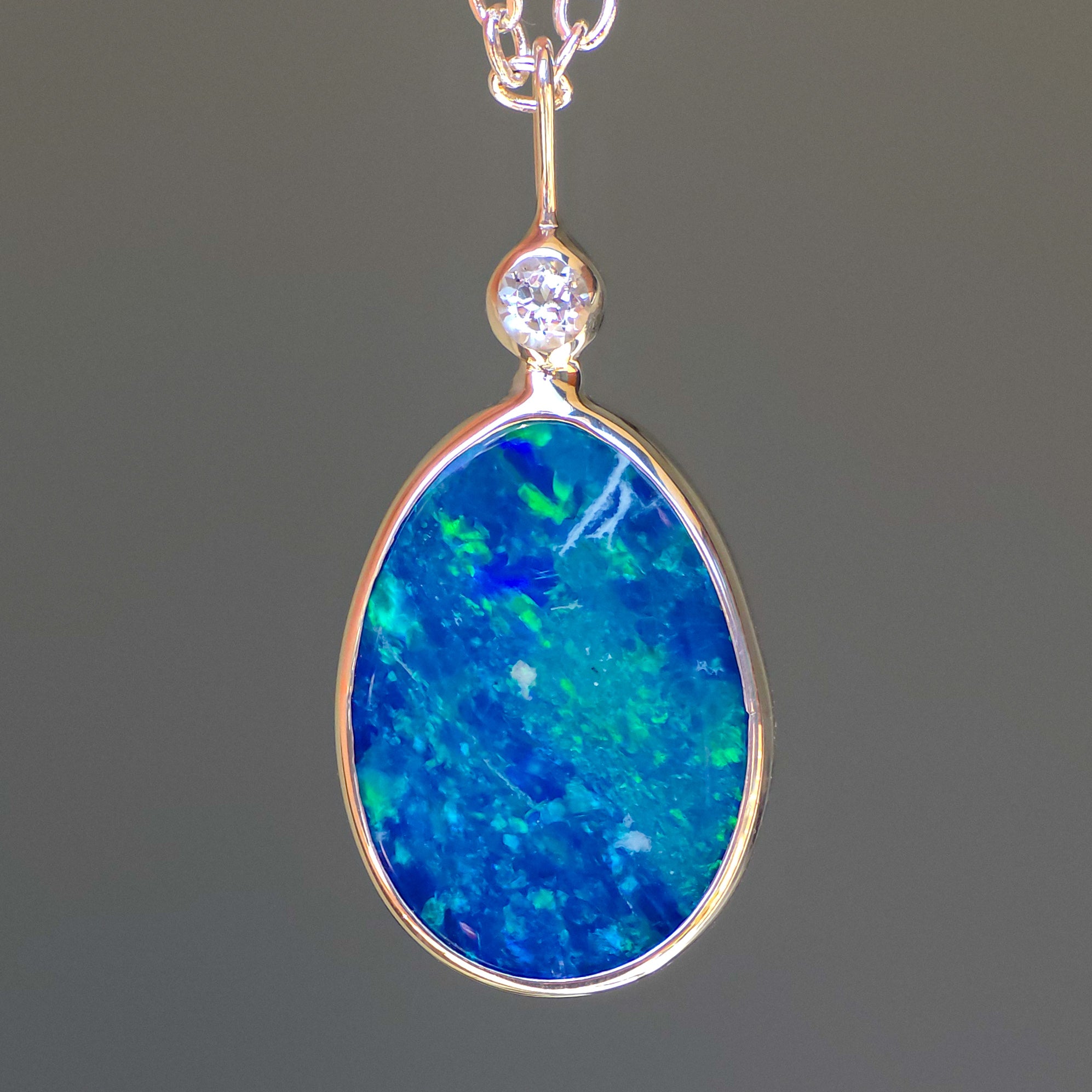 ODETTE | Australian Opal and Killicrankie Diamond Pendant / Coober Pedy Doublet / 925 Silver