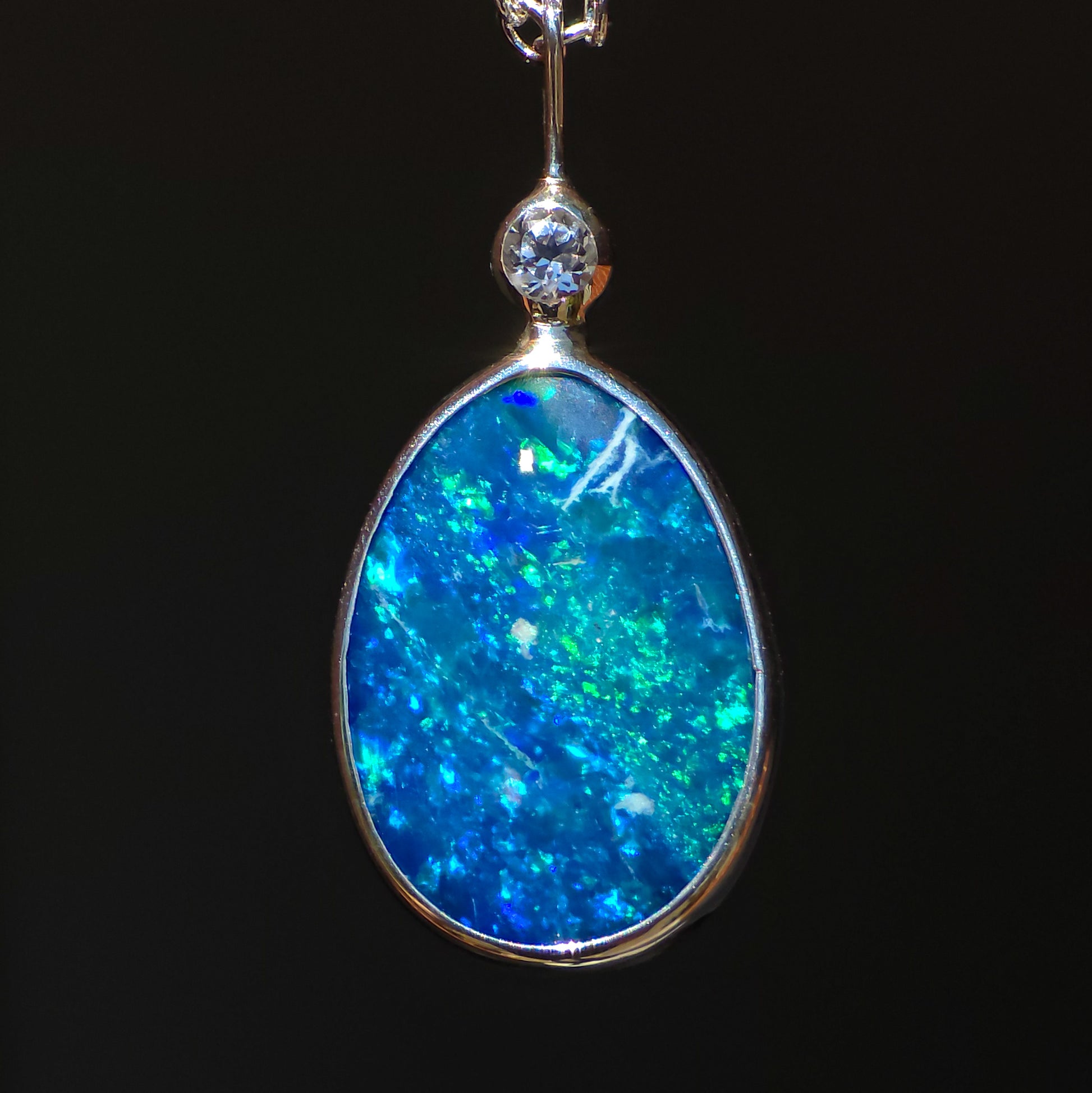 ODETTE | Australian Opal and Killicrankie Diamond Pendant / Coober Pedy Doublet / 925 Silver