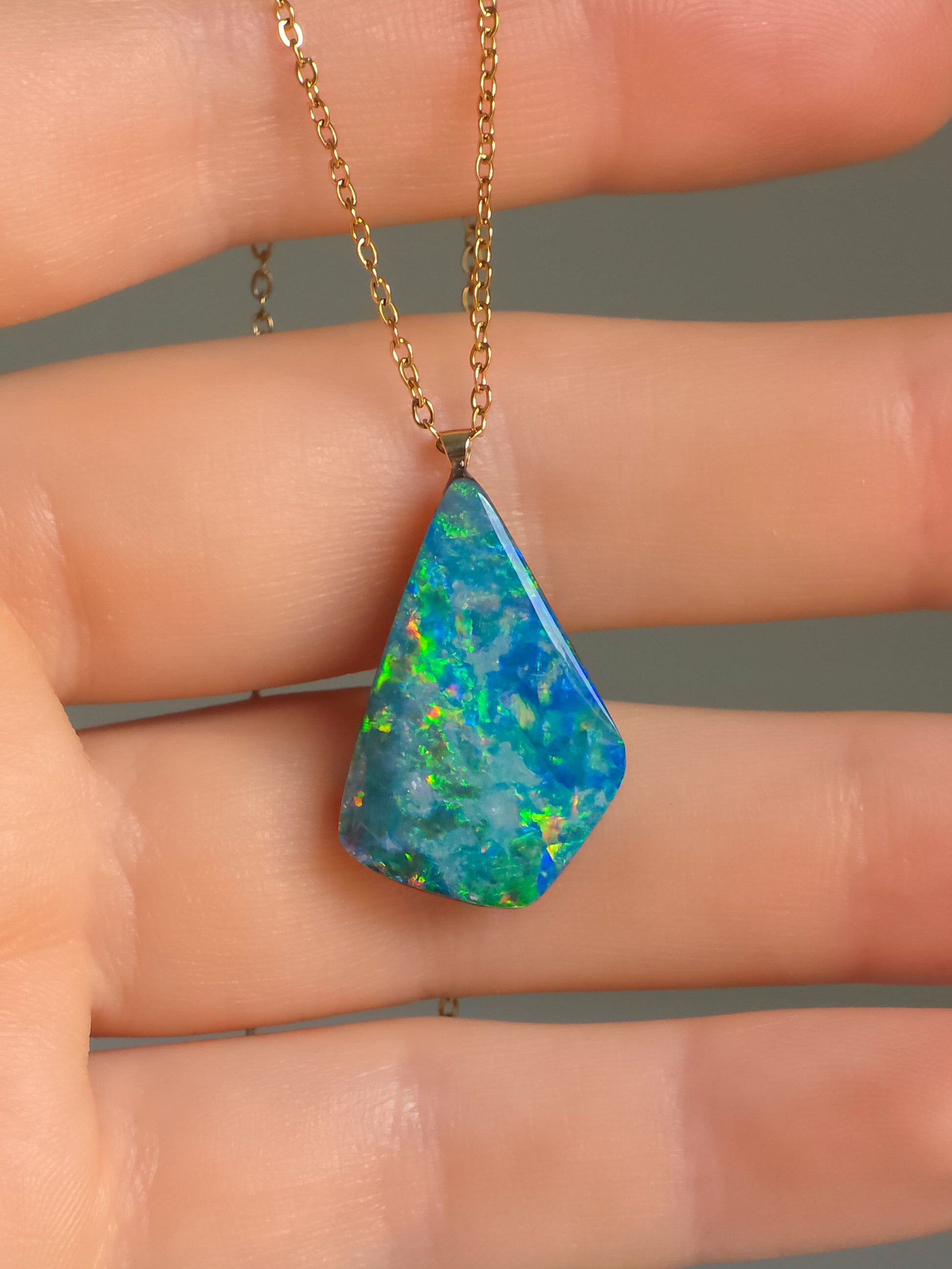 FOREST | Coober Pedy Opal Necklace, 14K Gold Bail, Australian Opal Doublet