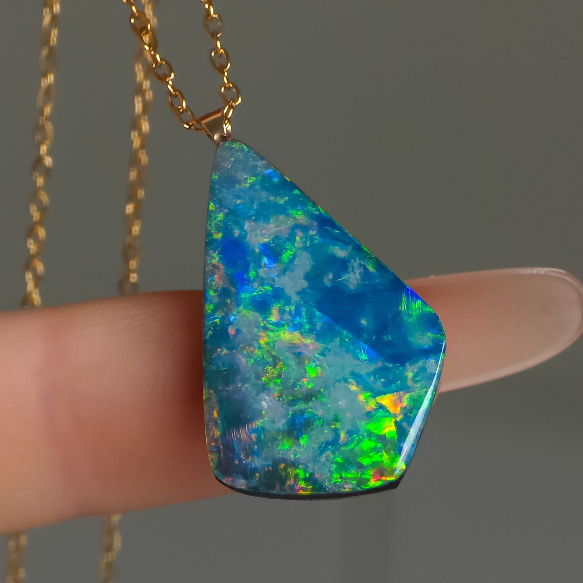 FOREST | Coober Pedy Opal Necklace, 14K Gold Bail, Australian Opal Doublet