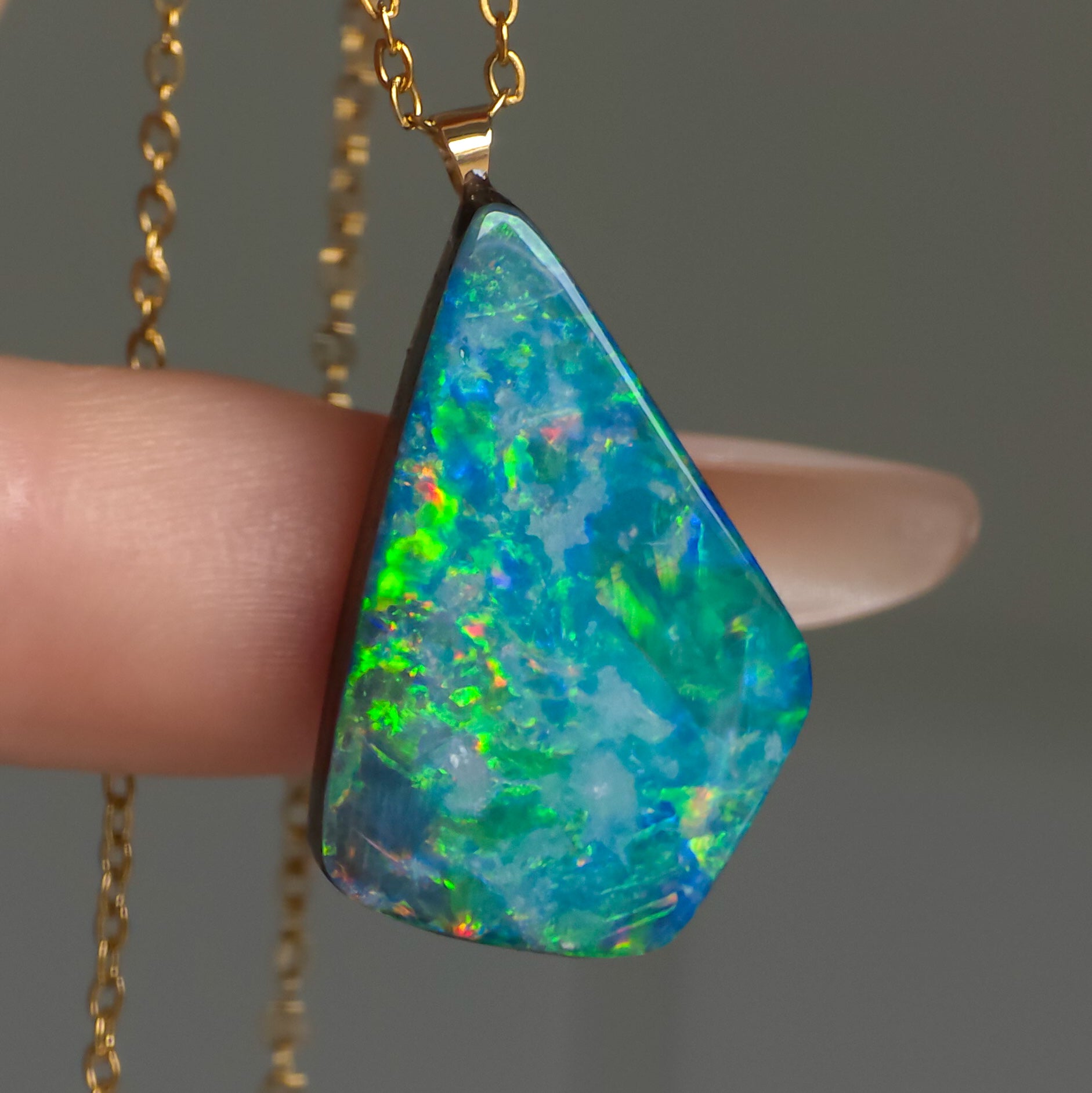 FOREST | Coober Pedy Opal Necklace, 14K Gold Bail, Australian Opal Doublet