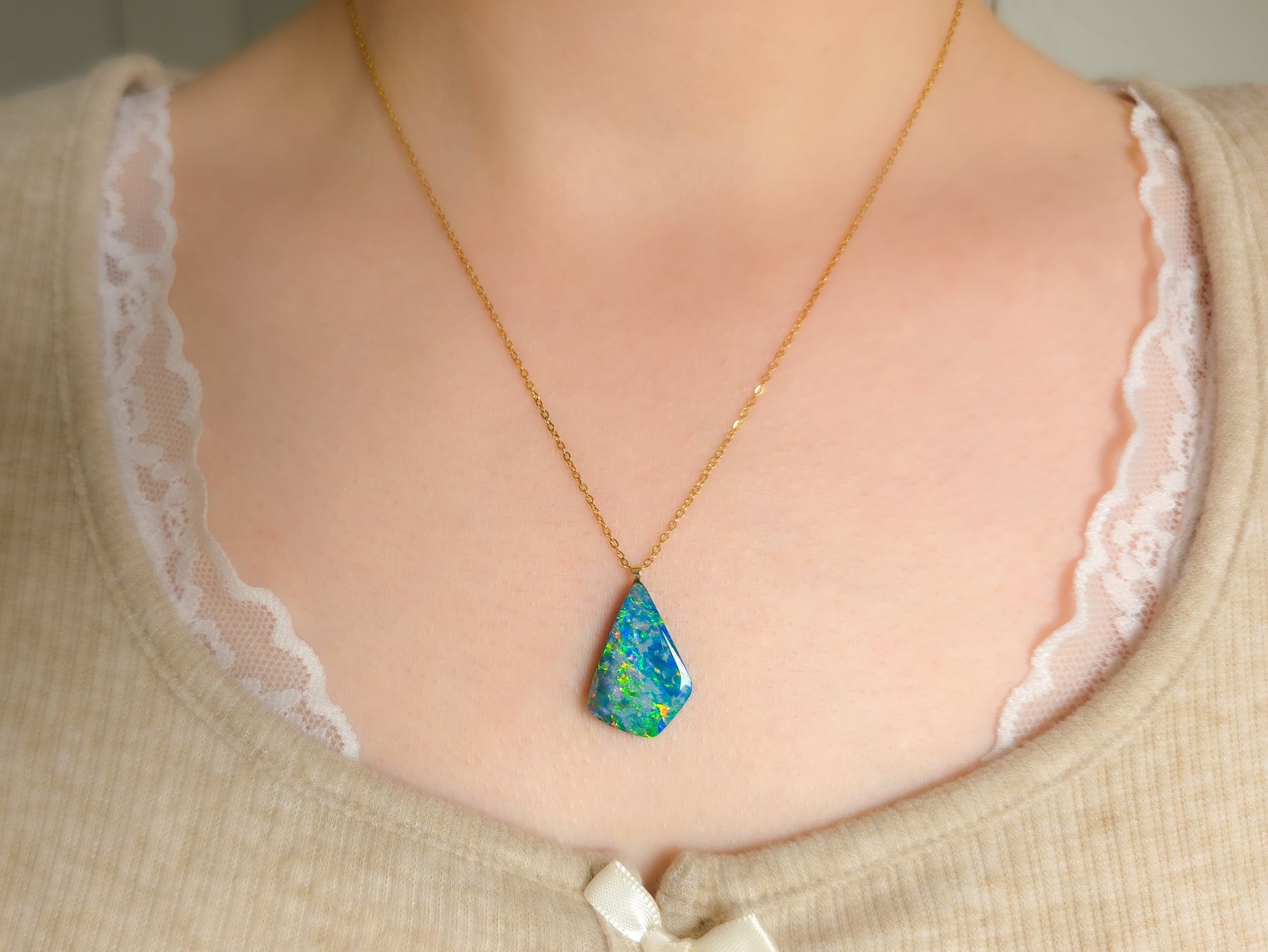 FOREST | Coober Pedy Opal Necklace, 14K Gold Bail, Australian Opal Doublet