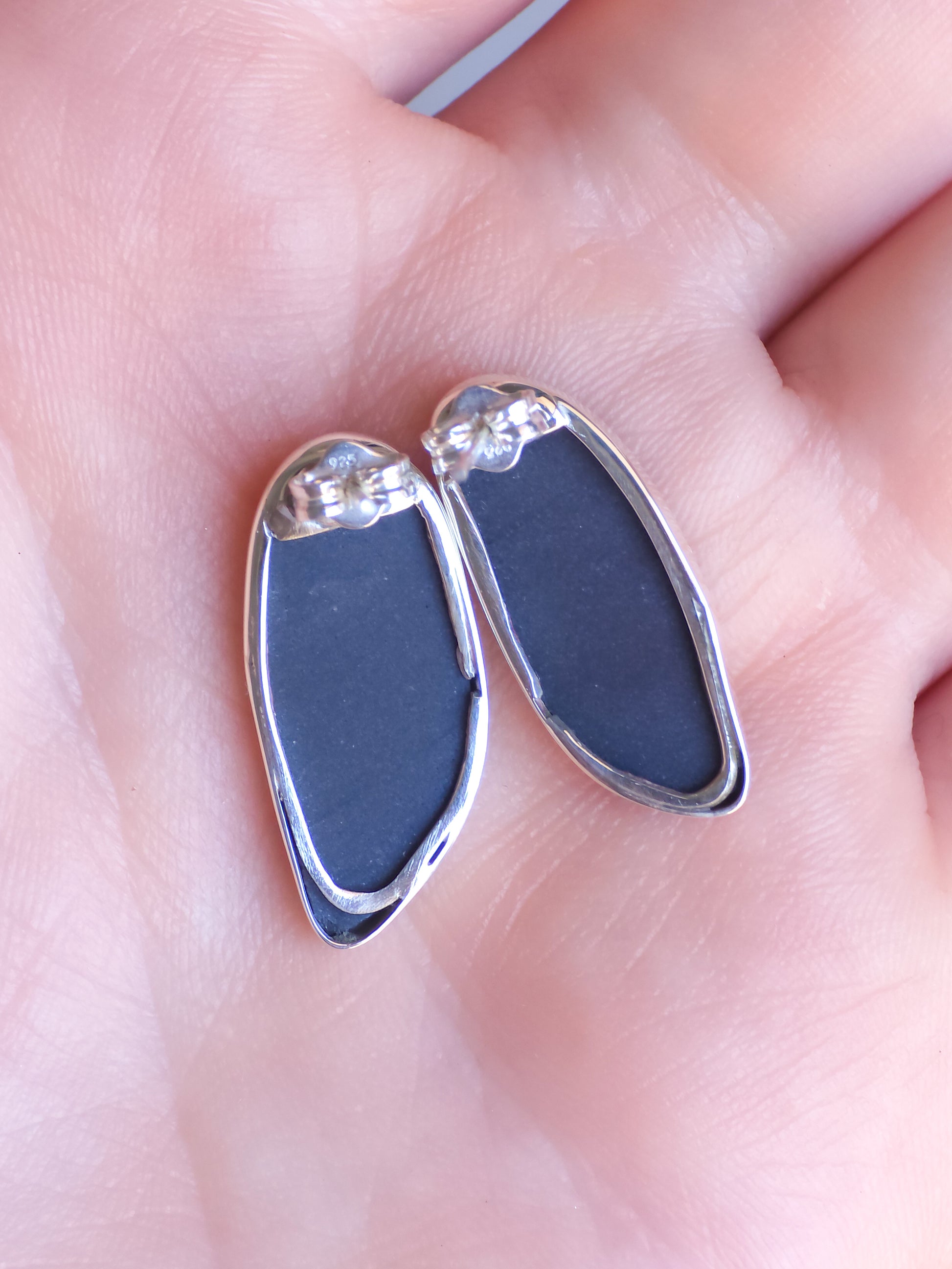 Coober Pedy Opal Doublet Stud Earrings | Solid 925 Silver Bezel, Angel wings