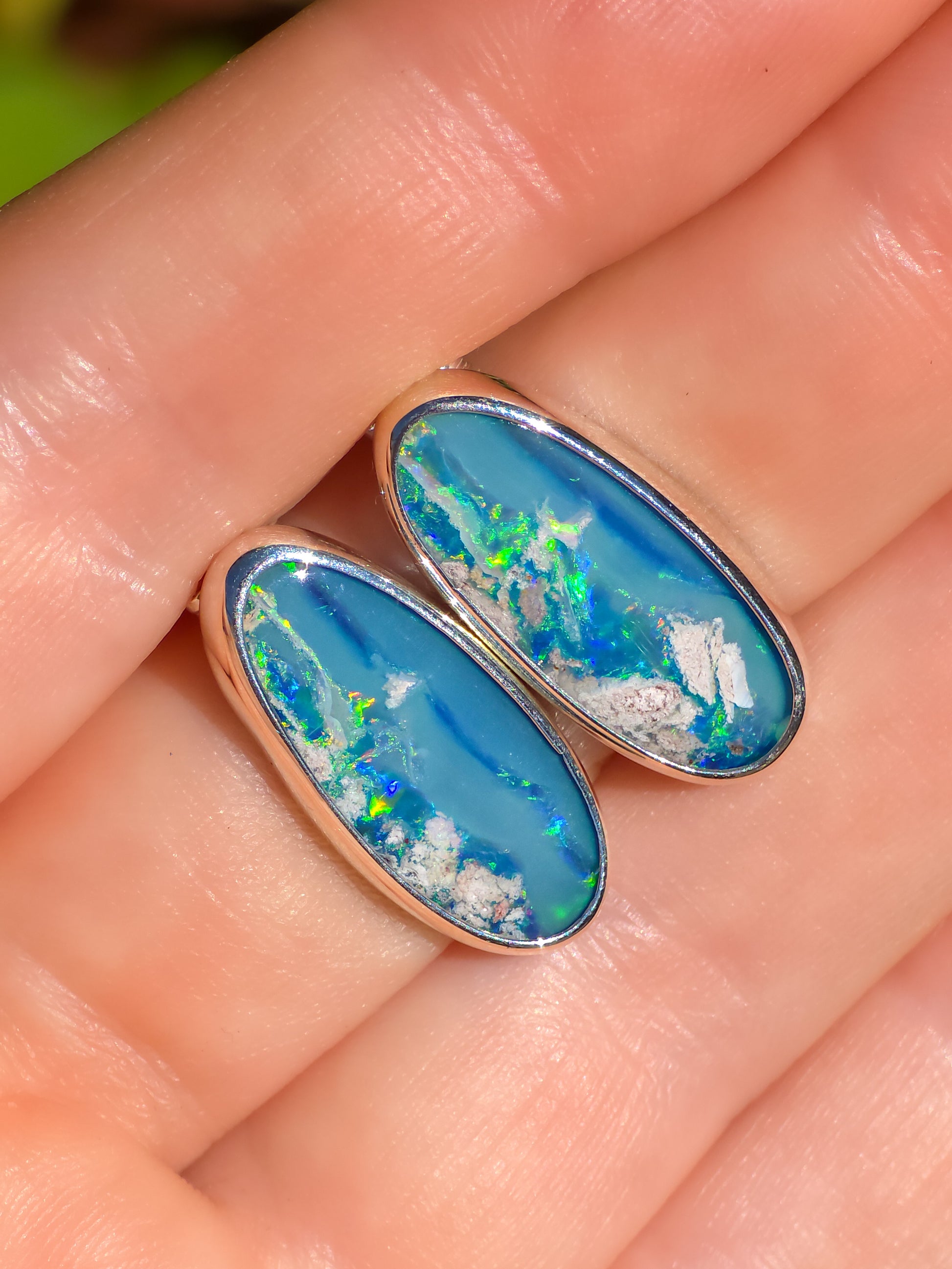 Australian Coober Pedy Opal Stud Earrings / 925 Silver
