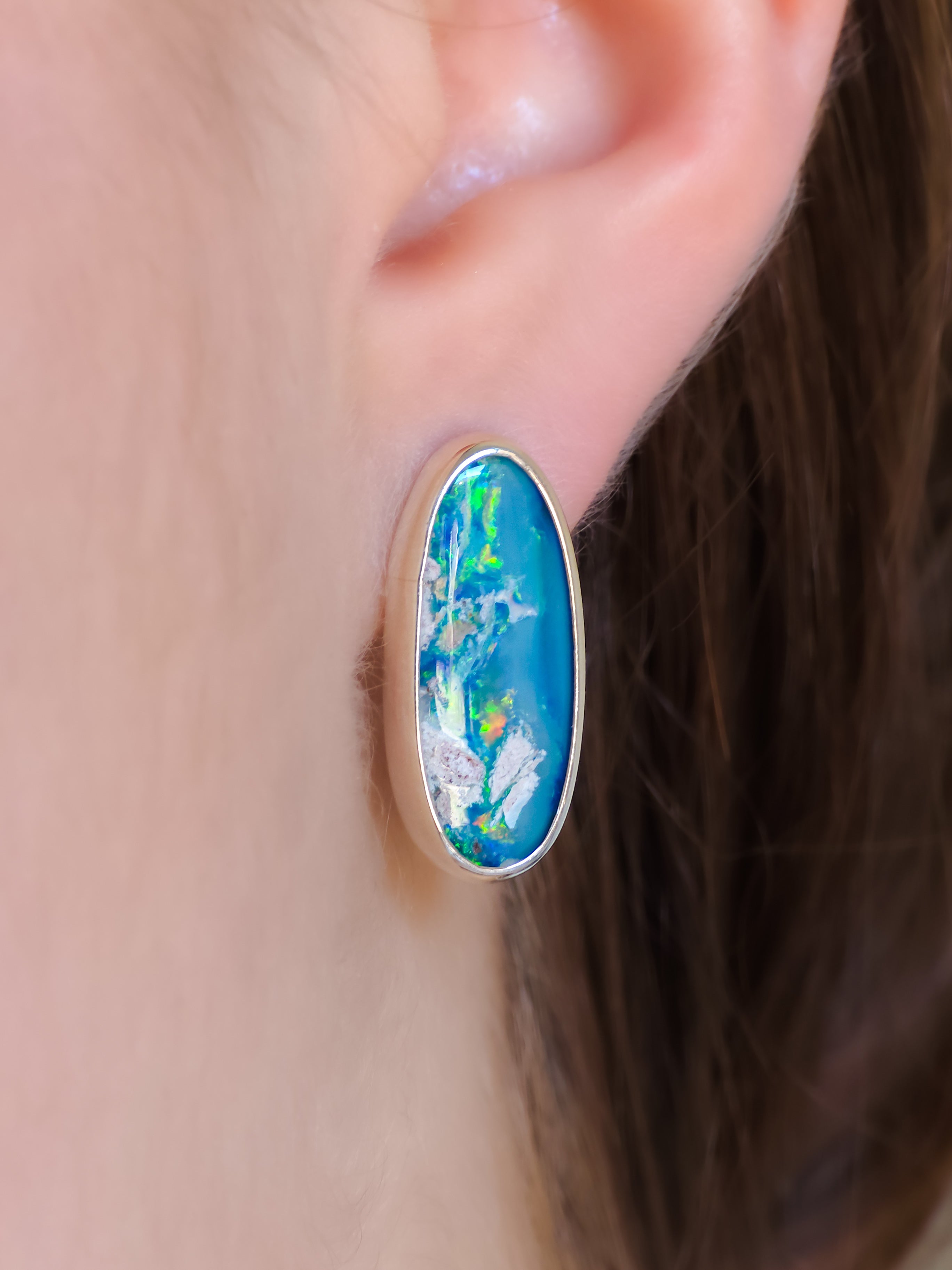 Australian Coober Pedy Opal Stud Earrings / 925 Silver