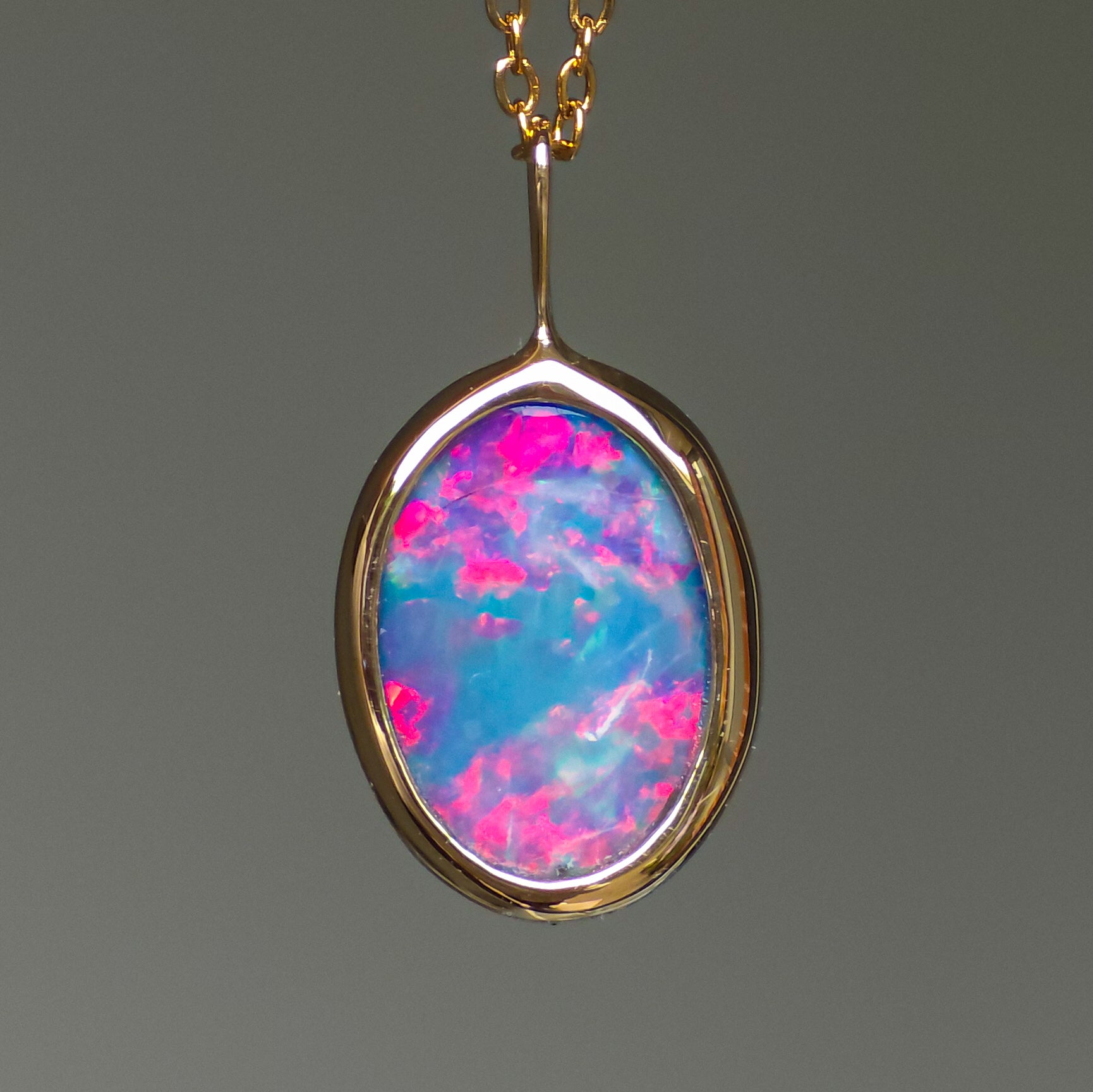 PLUM BLOSSOM | 14K Gold Coober Pedy opal doublet necklace/ pink crystal opal/ minimalist jewelry
