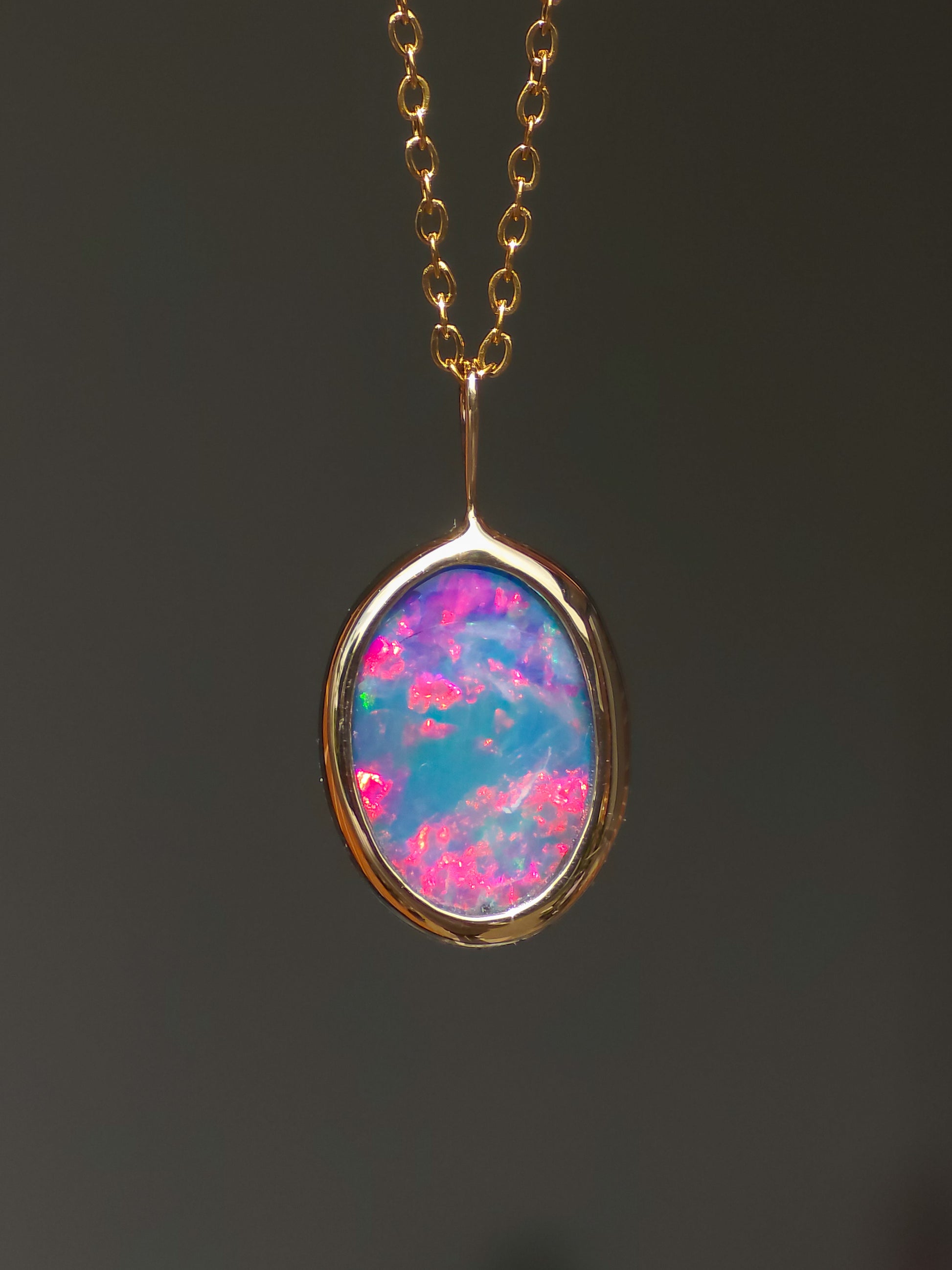 PLUM BLOSSOM | 14K Gold Coober Pedy opal doublet necklace/ pink crystal opal/ minimalist jewelry