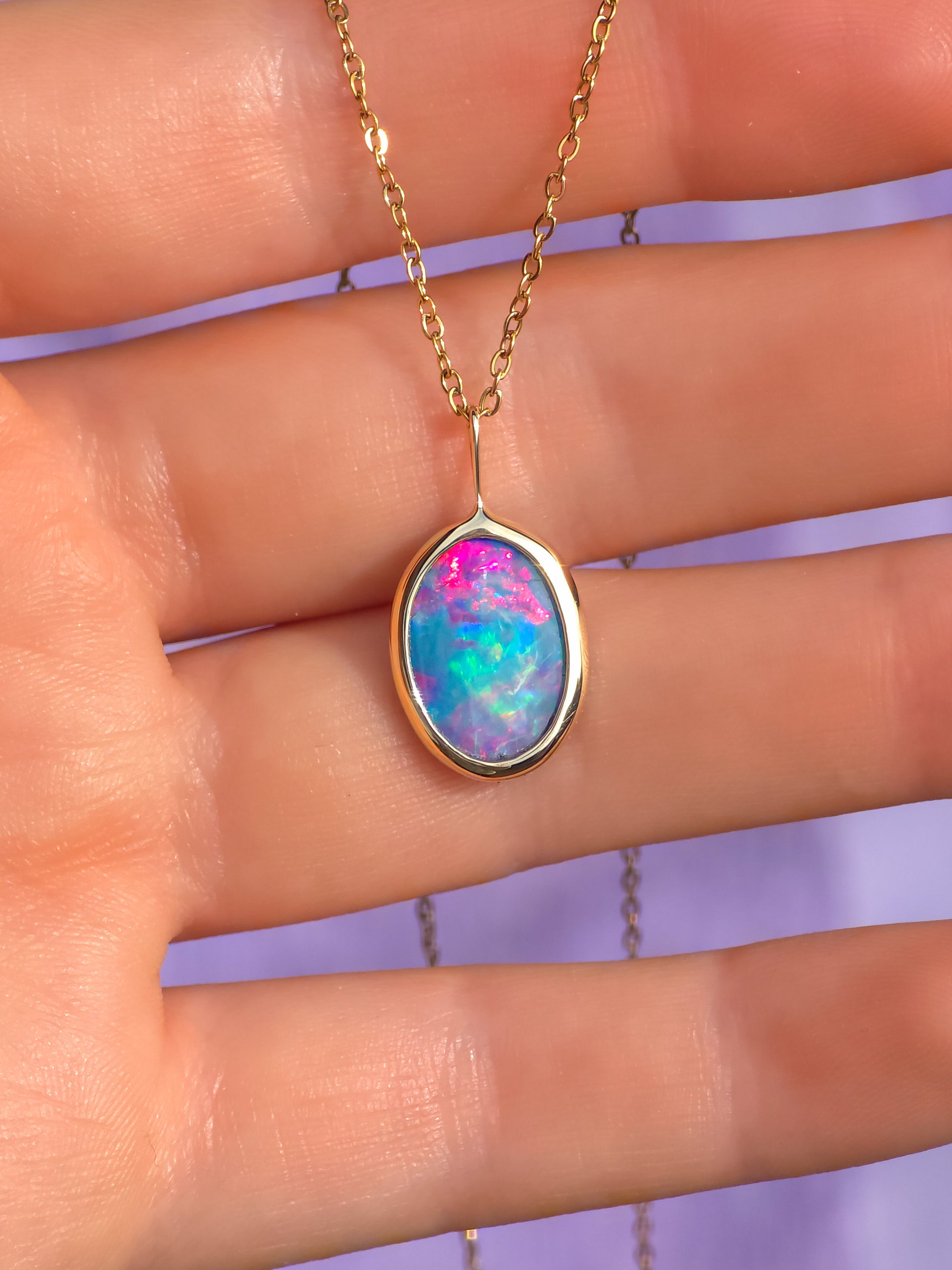 PLUM BLOSSOM | 14K Gold Coober Pedy opal doublet necklace/ pink crystal opal/ minimalist jewelry