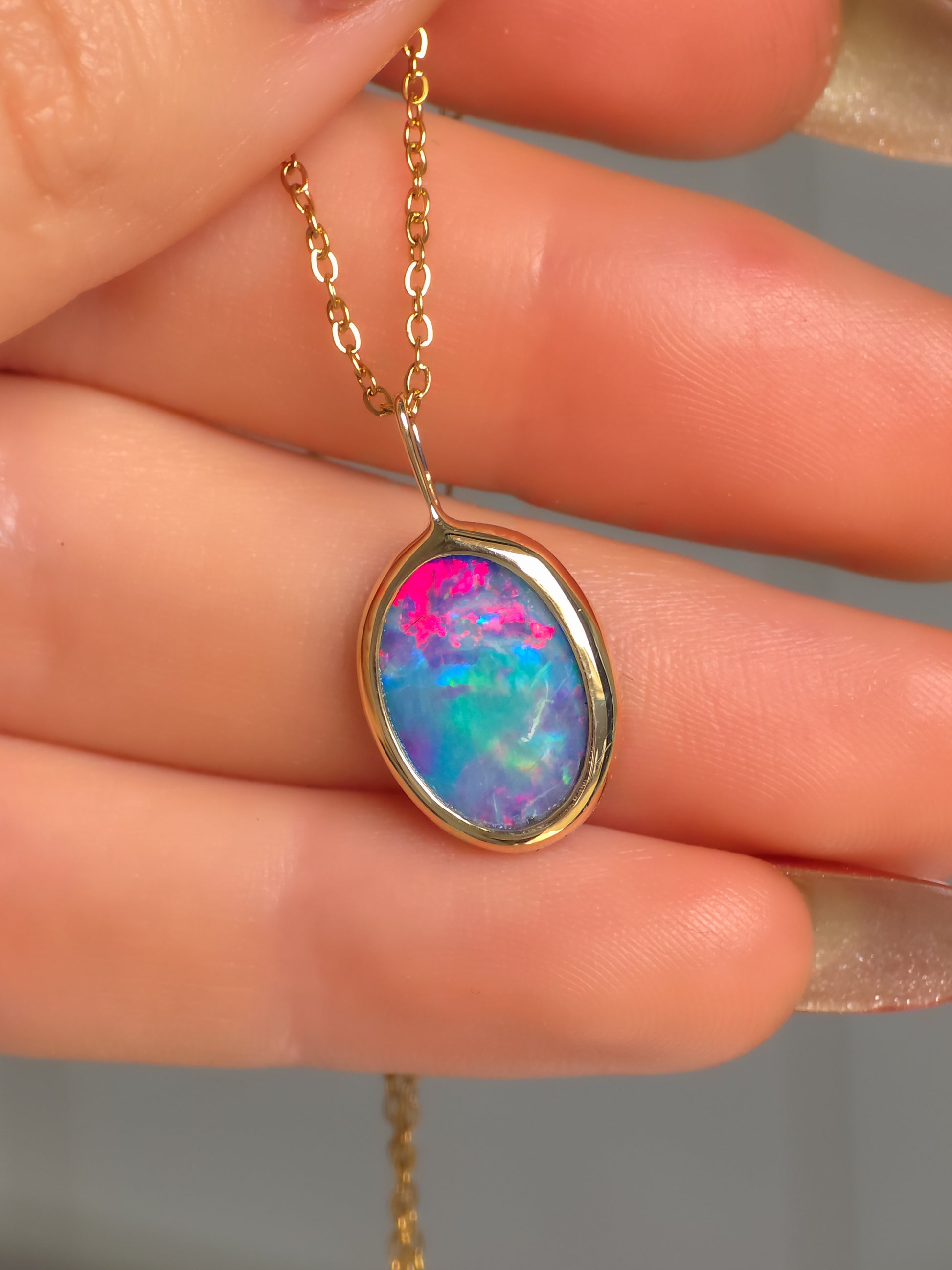 PLUM BLOSSOM | 14K Gold Coober Pedy opal doublet necklace/ pink crystal opal/ minimalist jewelry