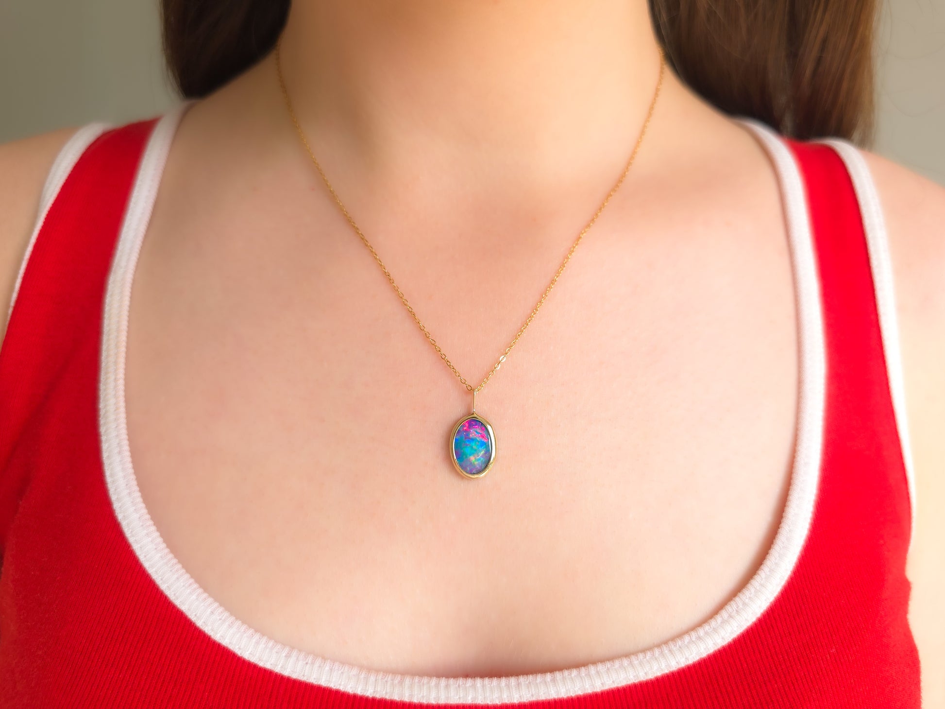 PLUM BLOSSOM | 14K Gold Coober Pedy opal doublet necklace/ pink crystal opal/ minimalist jewelry