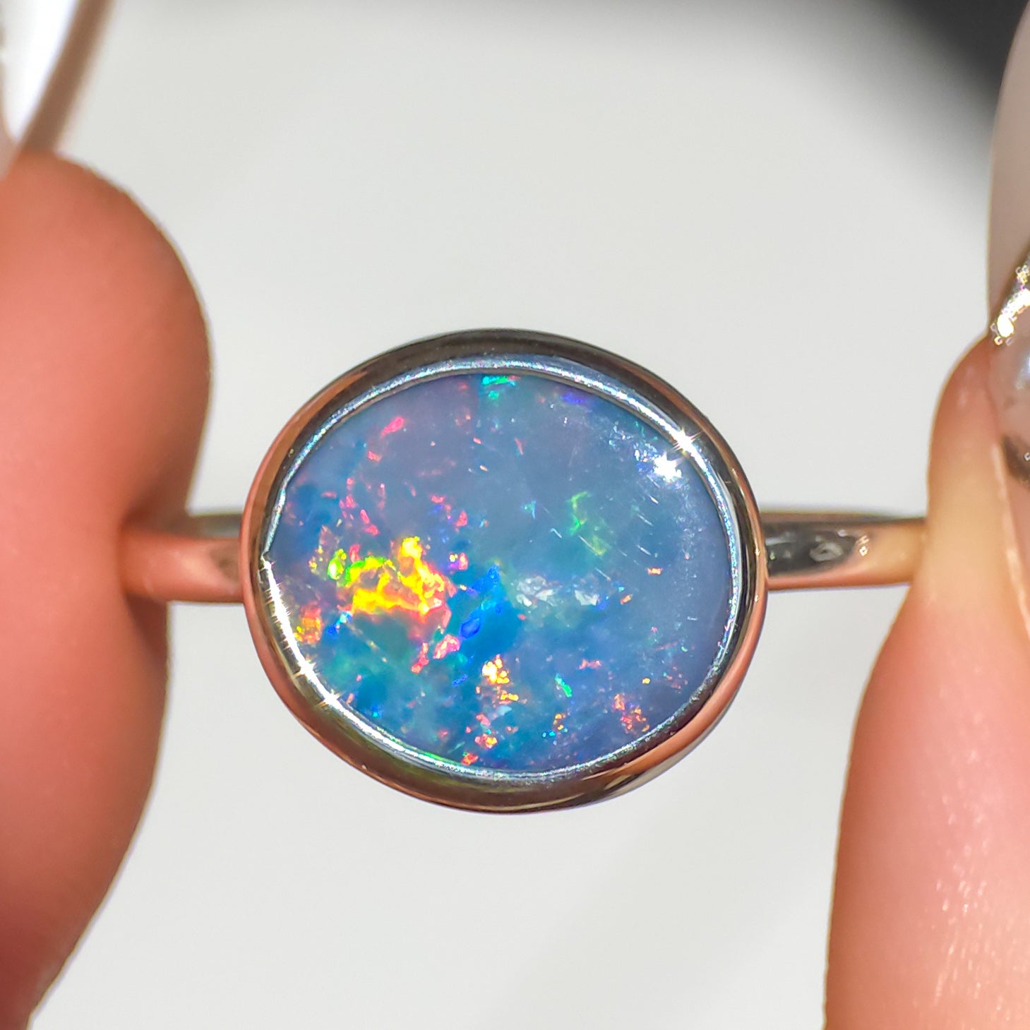 OCEANO | Australian Coober Pedy Opal Doublet Ring, 925 Silver Ring