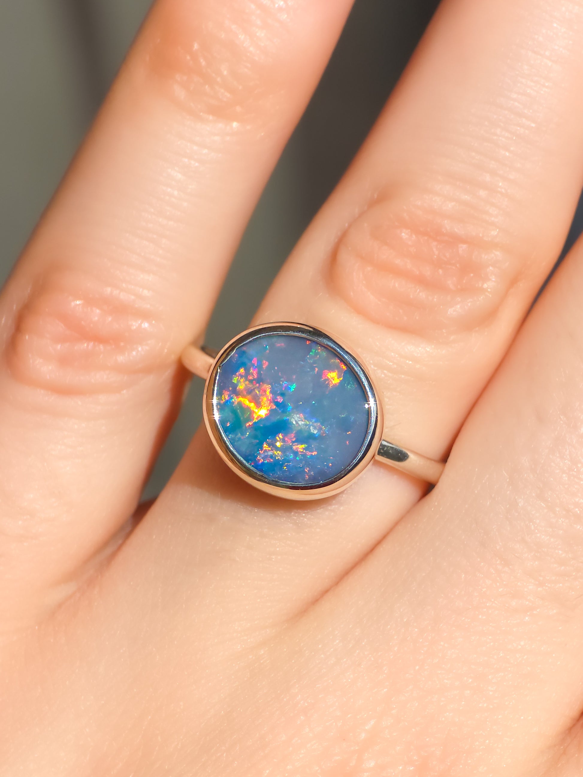 OCEANO | Australian Coober Pedy Opal Doublet Ring, 925 Silver Ring