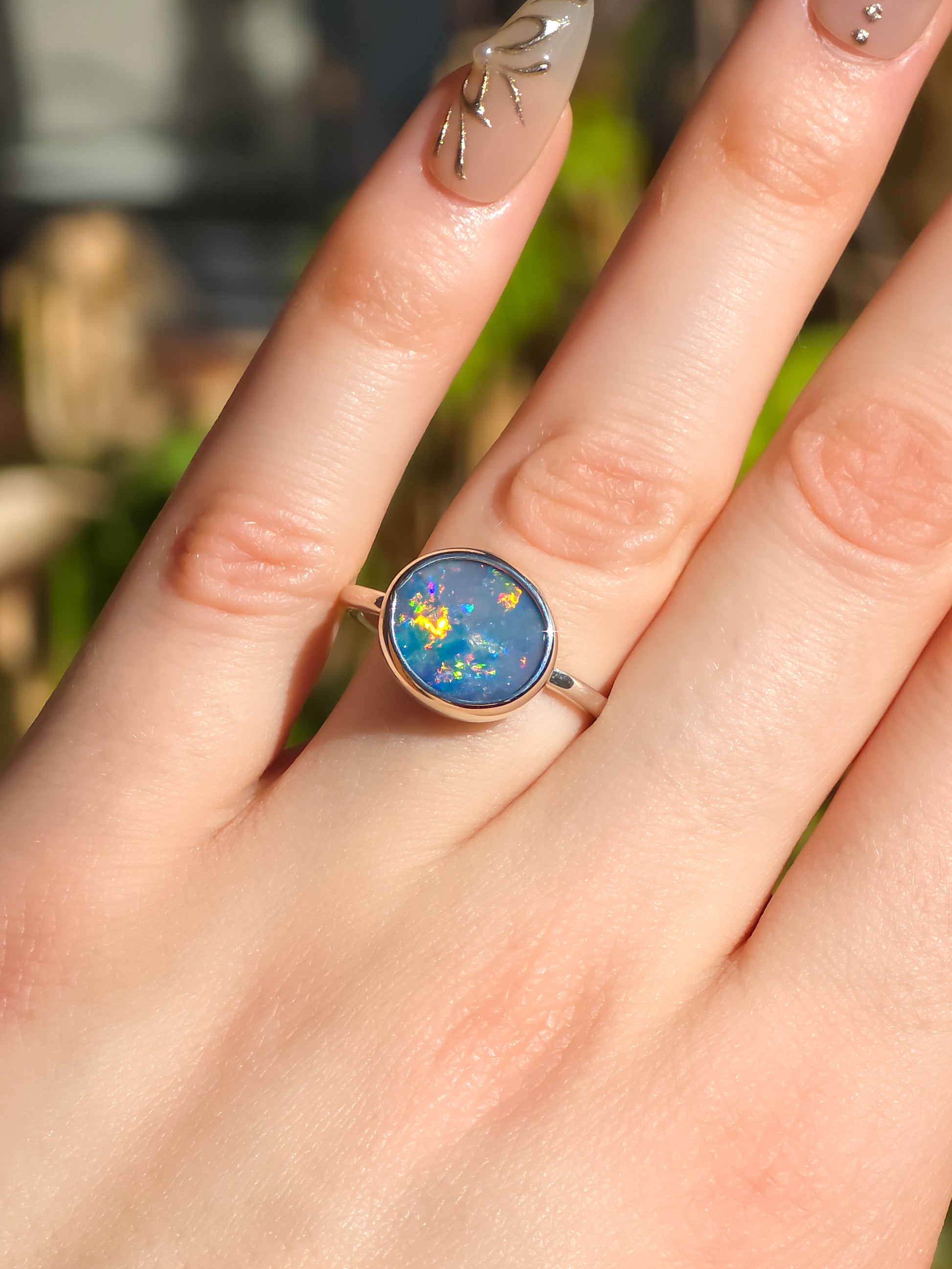 OCEANO | Australian Coober Pedy Opal Doublet Ring, 925 Silver Ring