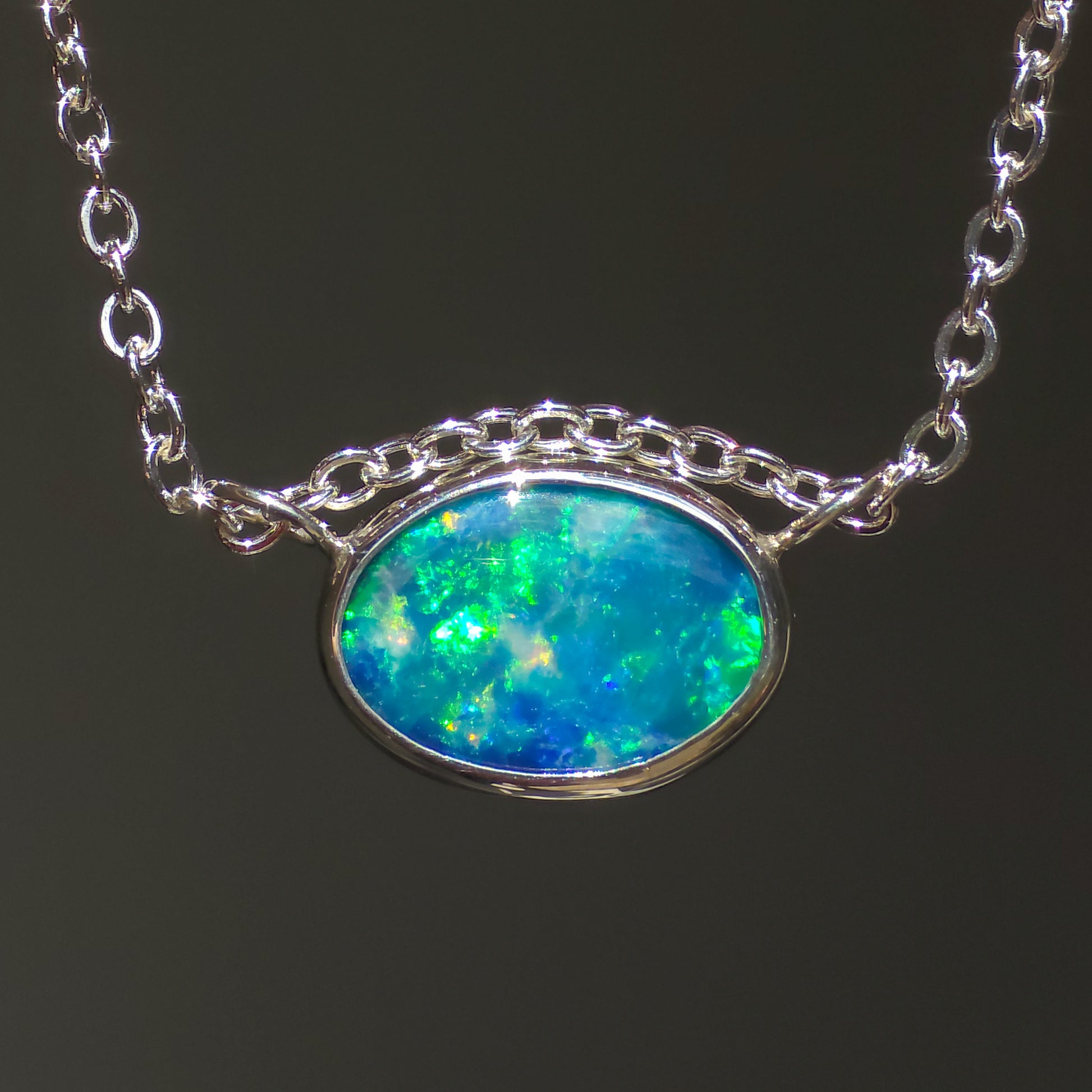 JASMINE | Coober Pedy Opal Doublet Pendant, 925 Silver Minimalist Necklace
