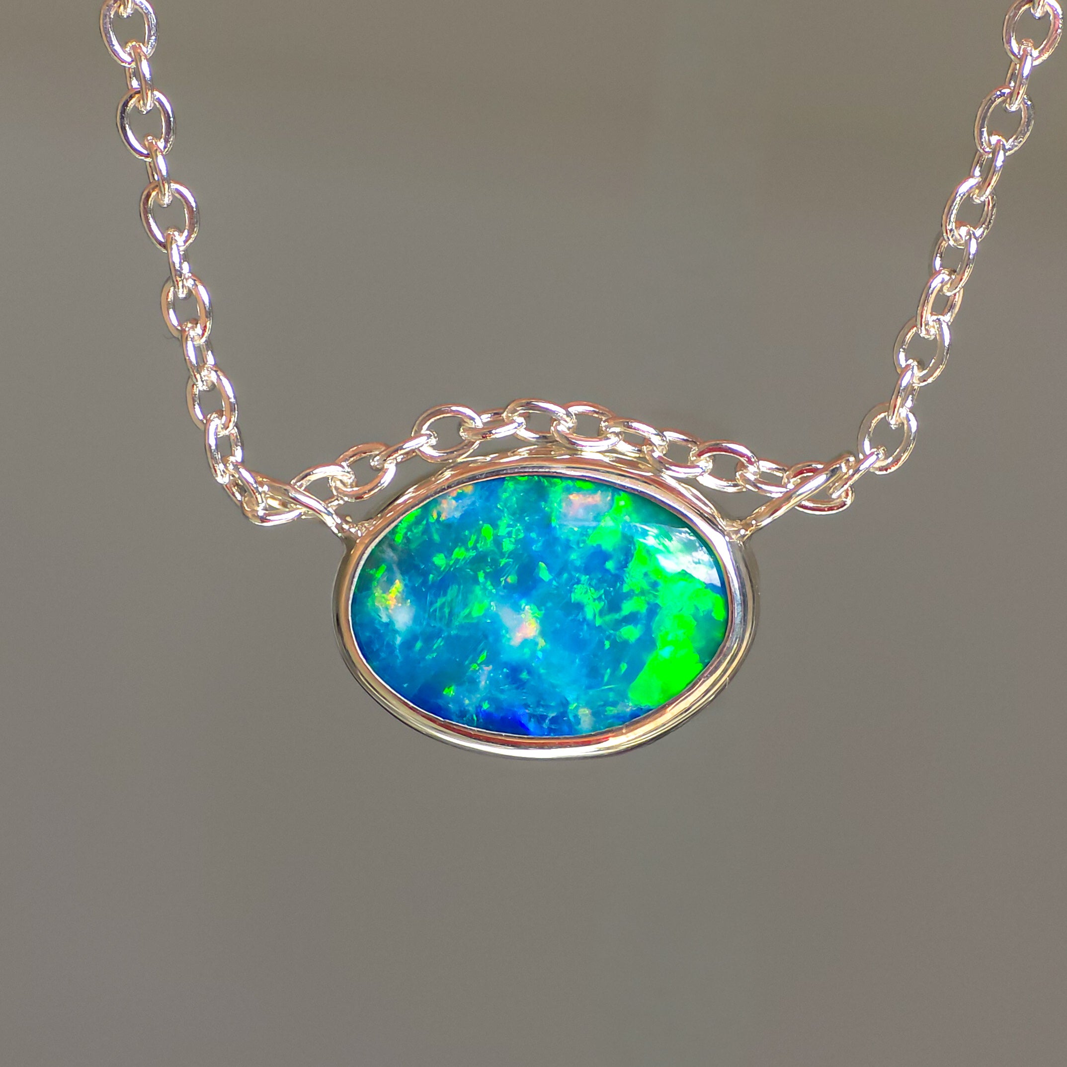 JASMINE | Coober Pedy Opal Doublet Pendant, 925 Silver Minimalist Necklace