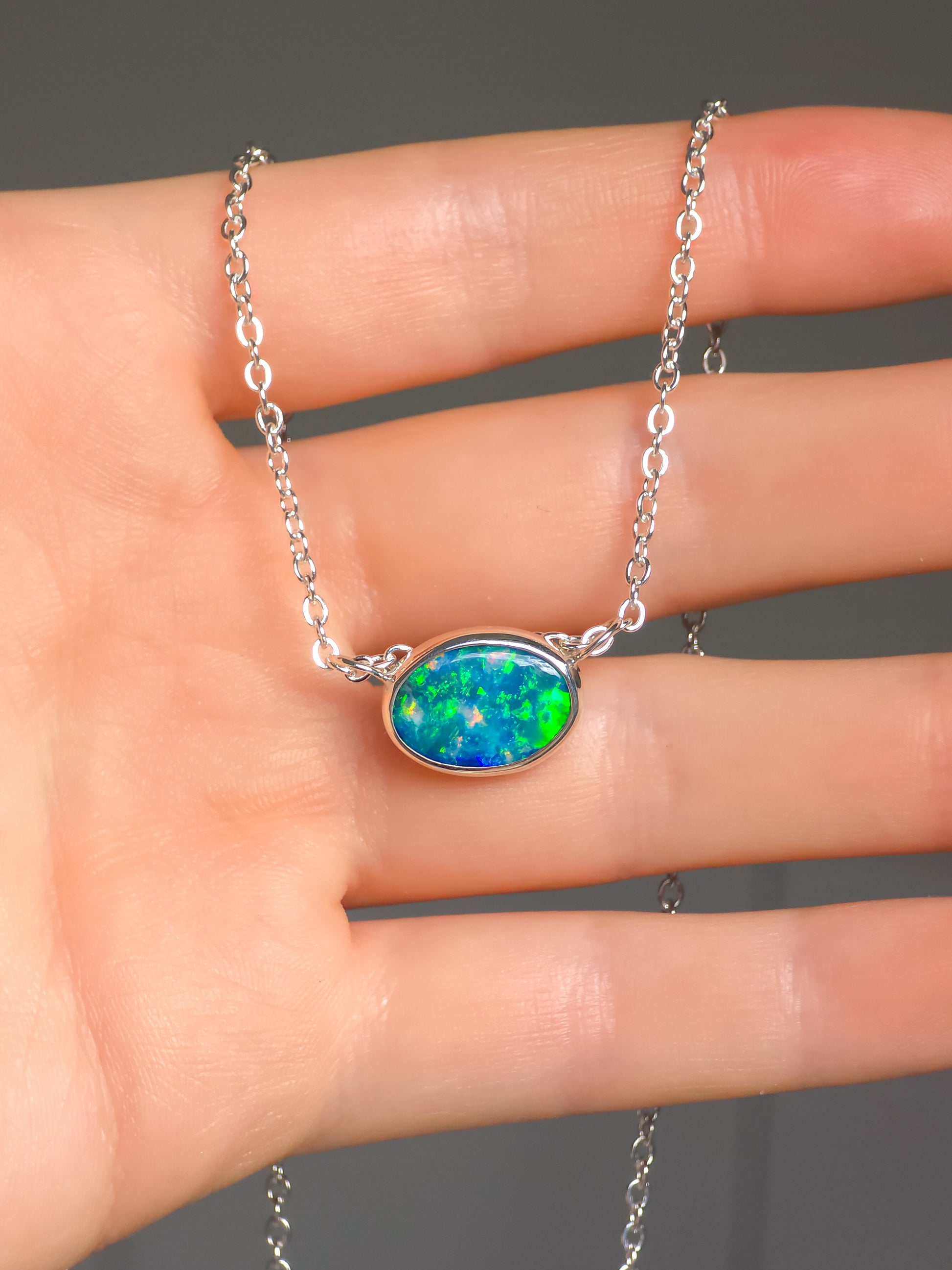 JASMINE | Coober Pedy Opal Doublet Pendant, 925 Silver Minimalist Necklace