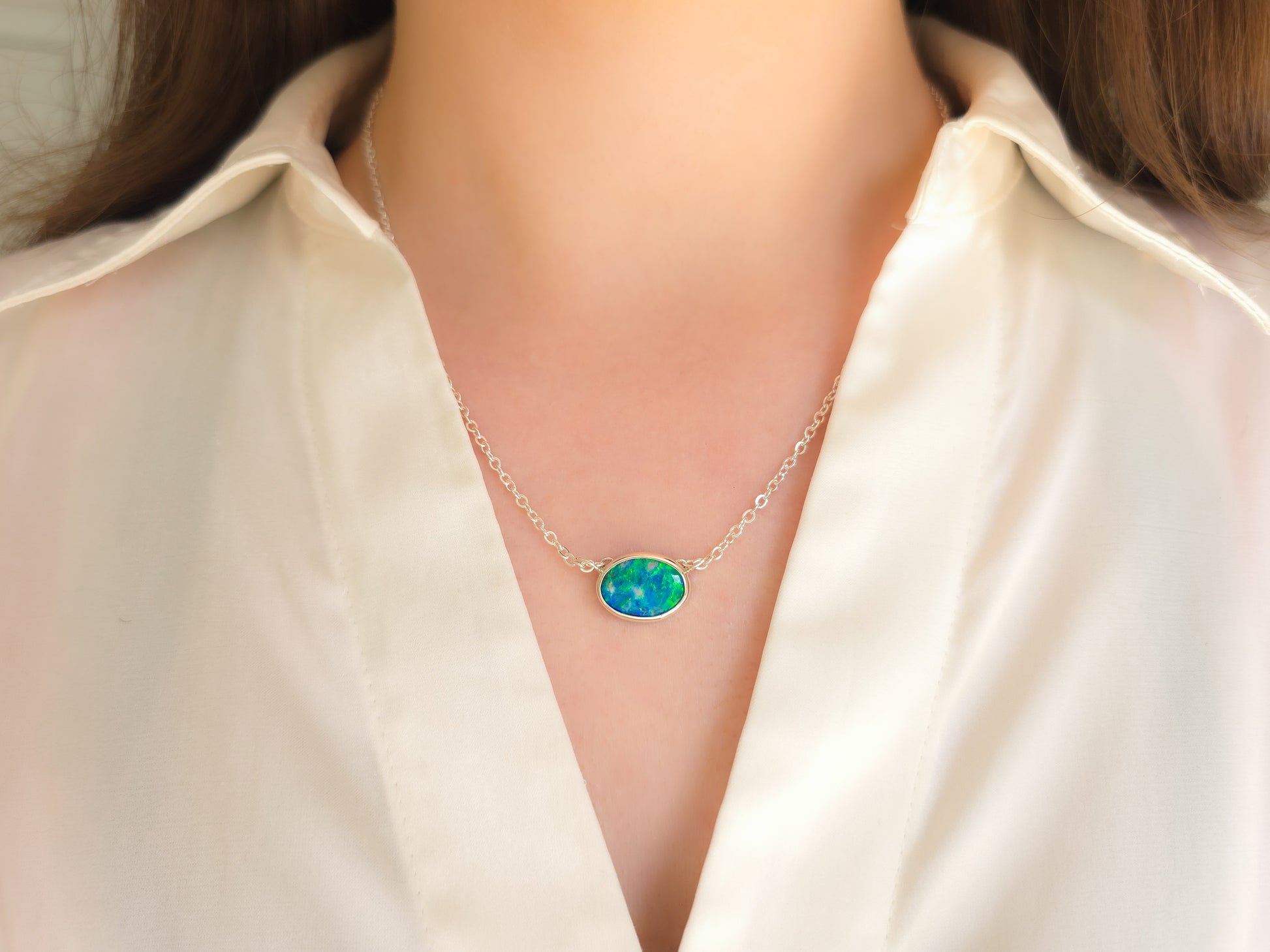JASMINE | Coober Pedy Opal Doublet Pendant, 925 Silver Minimalist Necklace
