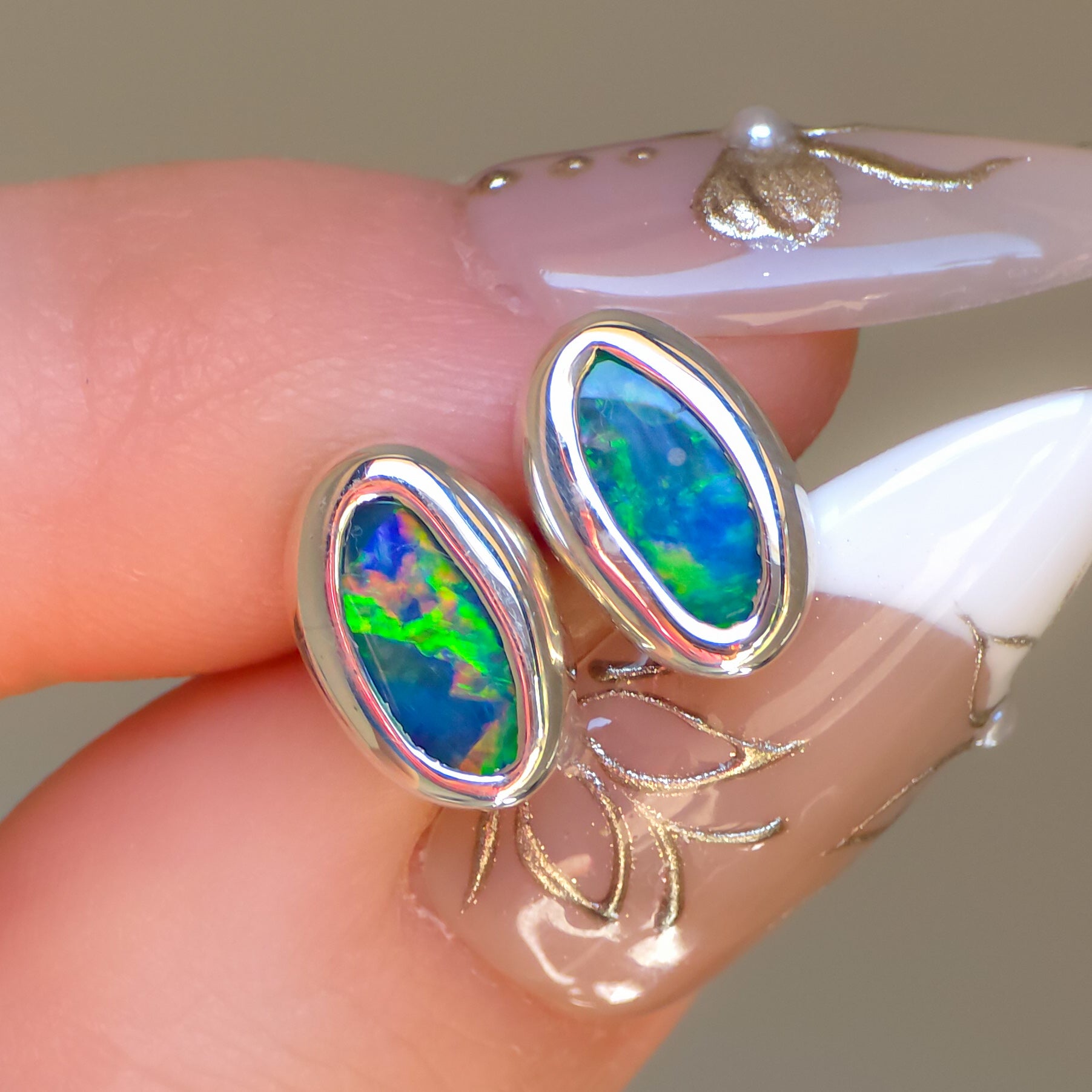 WILLOW | Australian Opal Doublet Earrings, Silver Coober Pedy Opal Studs