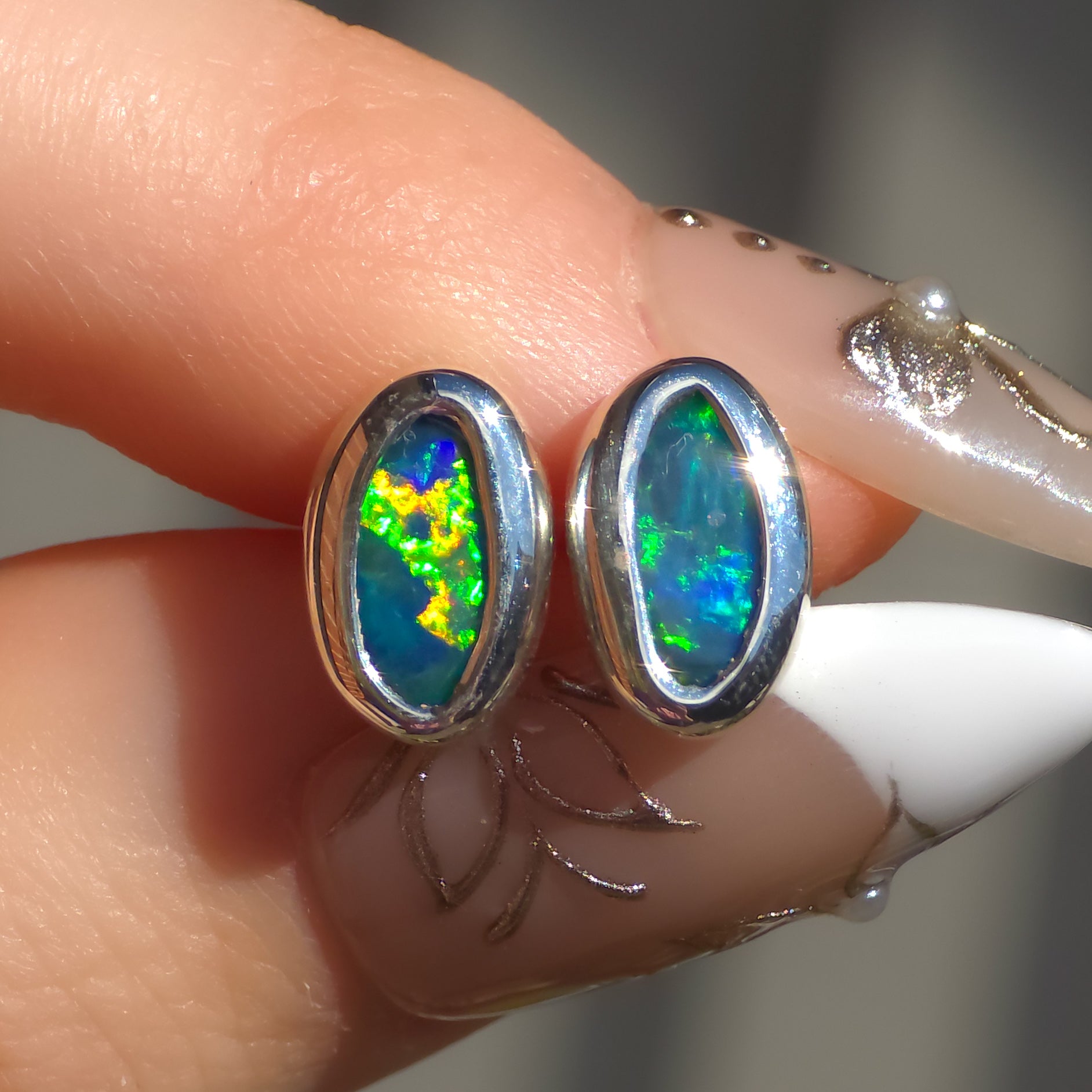 WILLOW | Australian Opal Doublet Earrings, Silver Coober Pedy Opal Studs